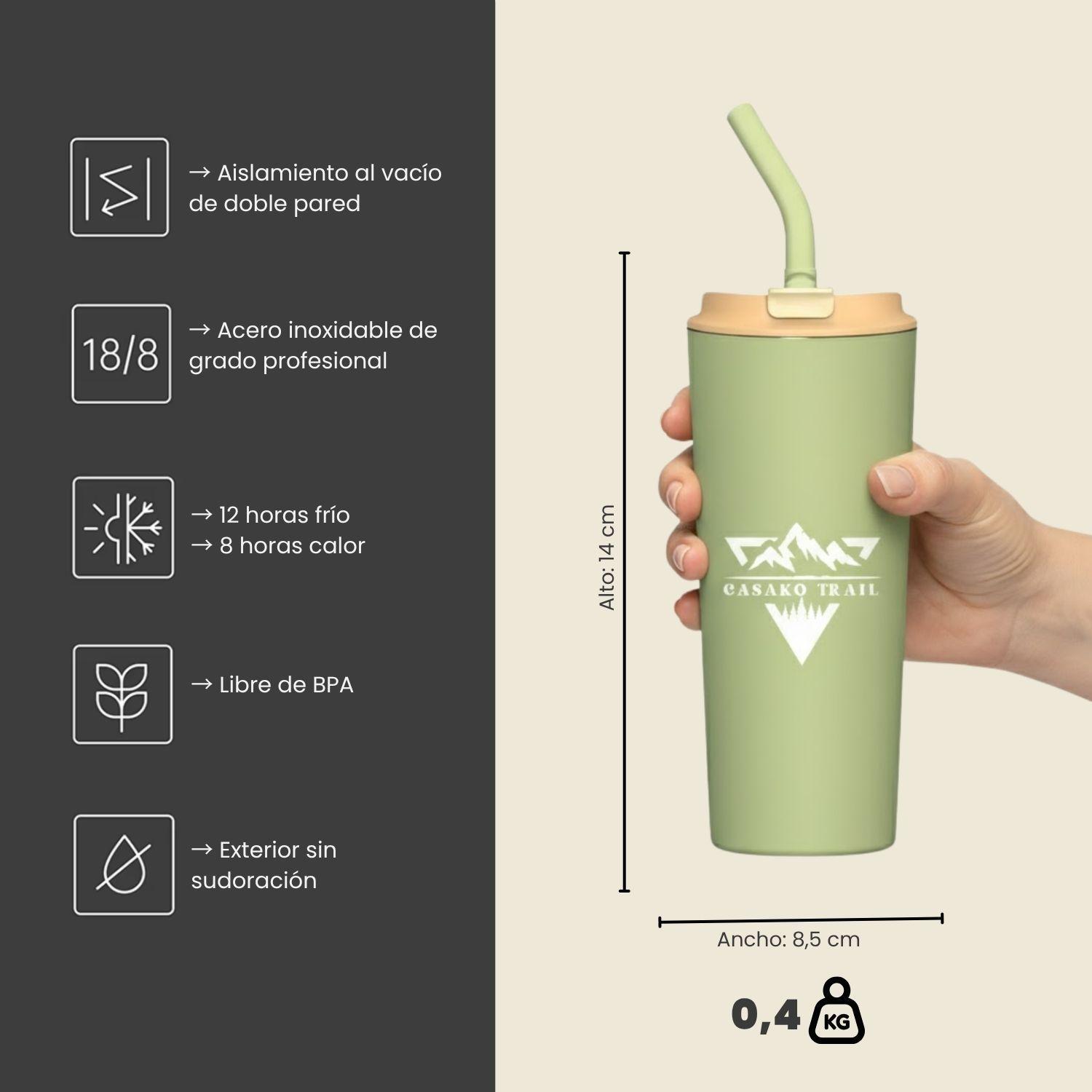 Vaso térmico 700 ml con bombilla Set de 2 Flow acero inoxidable Verde Matcha-4