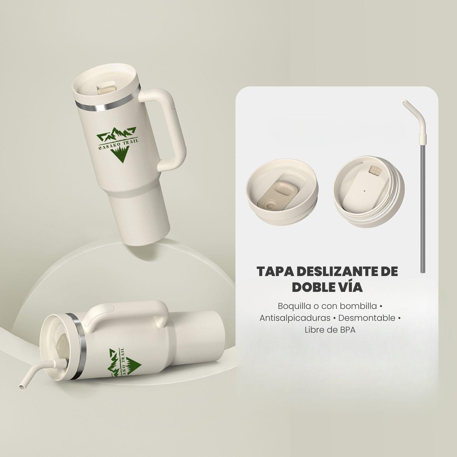 Tumbler térmico 1,2 L con asa y bombilla Trail acero inoxidable Marfil Starlight-2