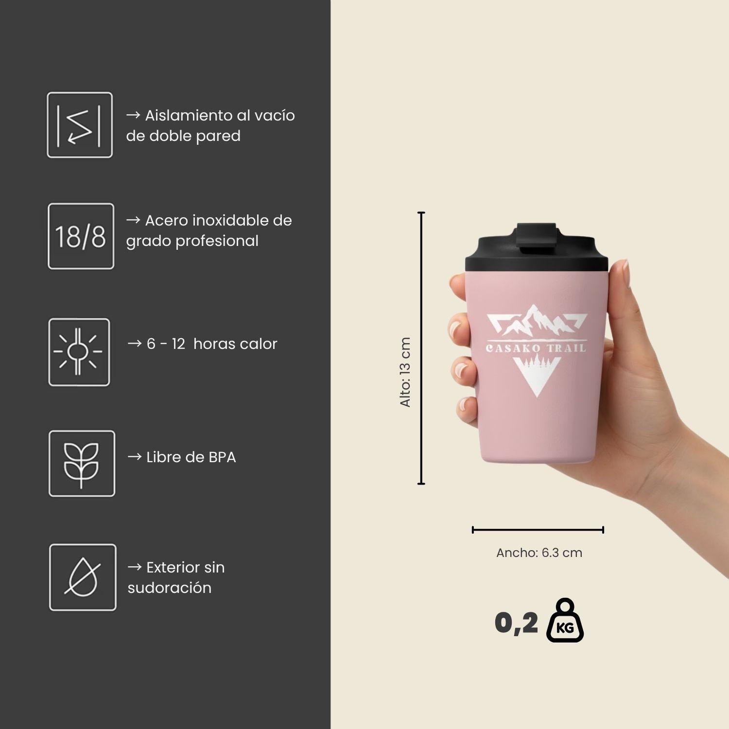 Mug térmico 240 ml Set de 2 para café FlipSeal acero inoxidable Rosa Cuarzo-4