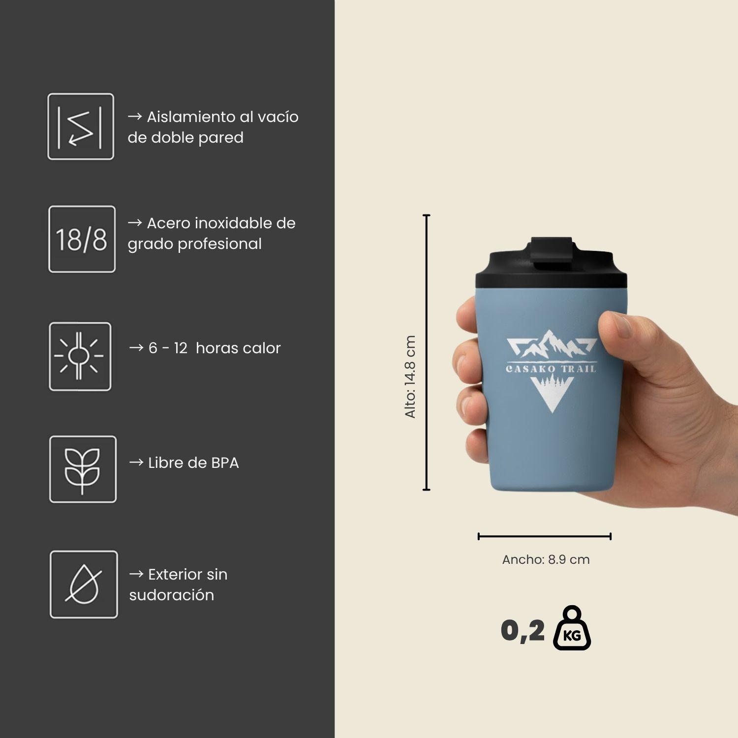 Mug térmico 350 ml Set de 2 para café FlipSeal acero inoxidable Azul Carbon-4