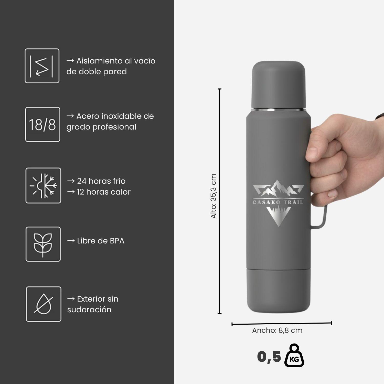 Termo térmico 1,2 L con asa acero inoxidable Gris Granito-4