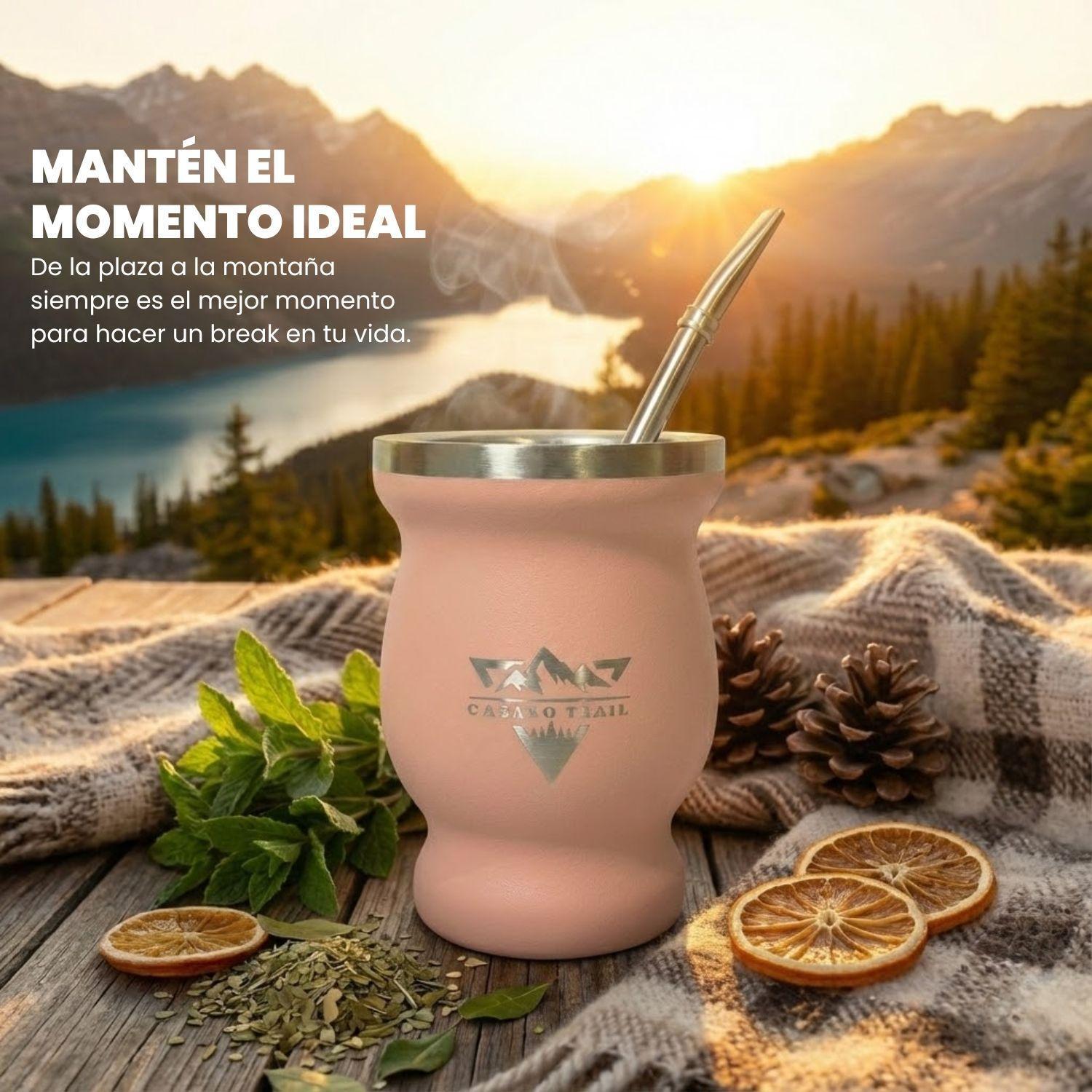 Vaso matero térmico 240 ml con bombilla acero inoxidable Set de 2 Rosa Melón-2