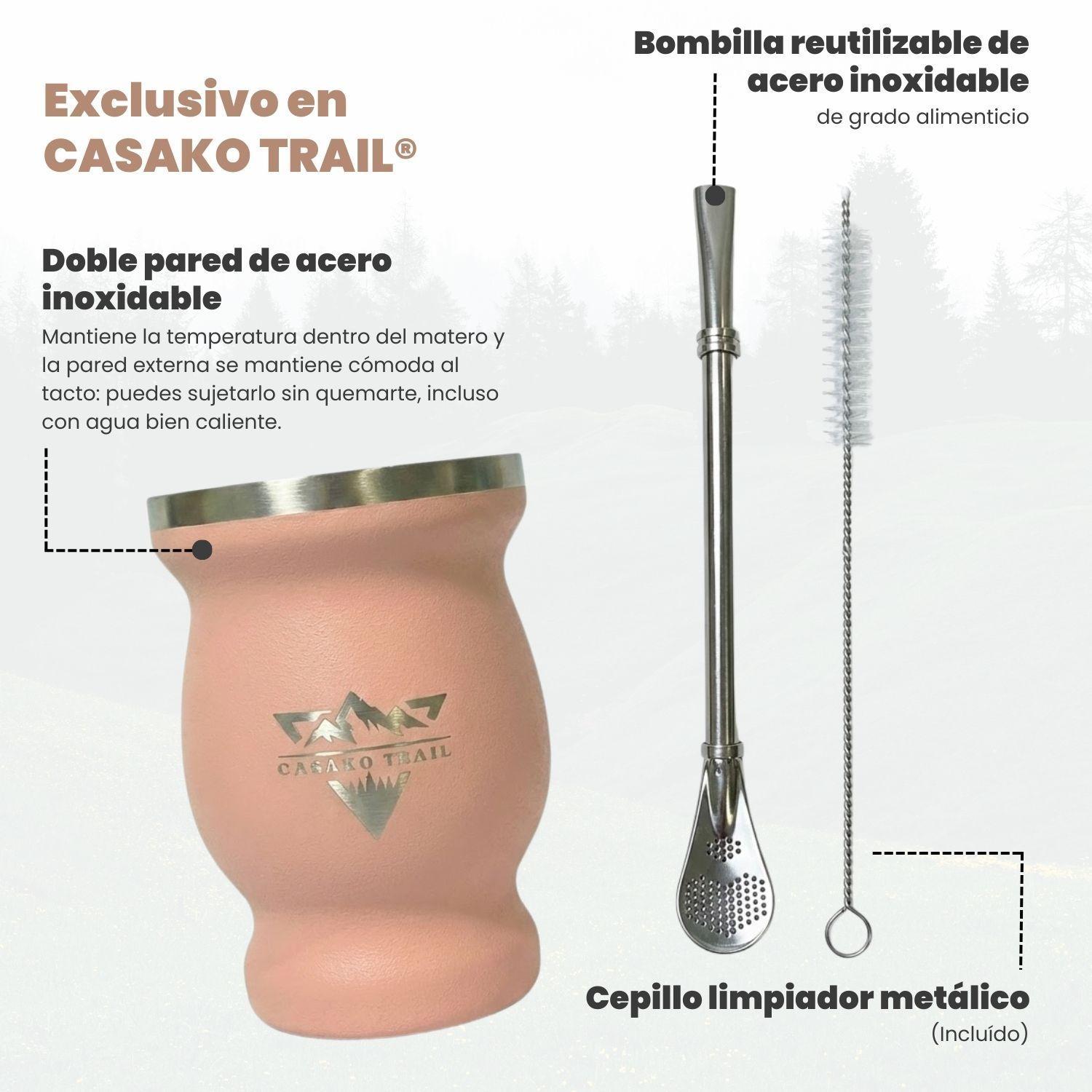 Vaso matero térmico 240 ml con bombilla acero inoxidable Rosa Melón-3