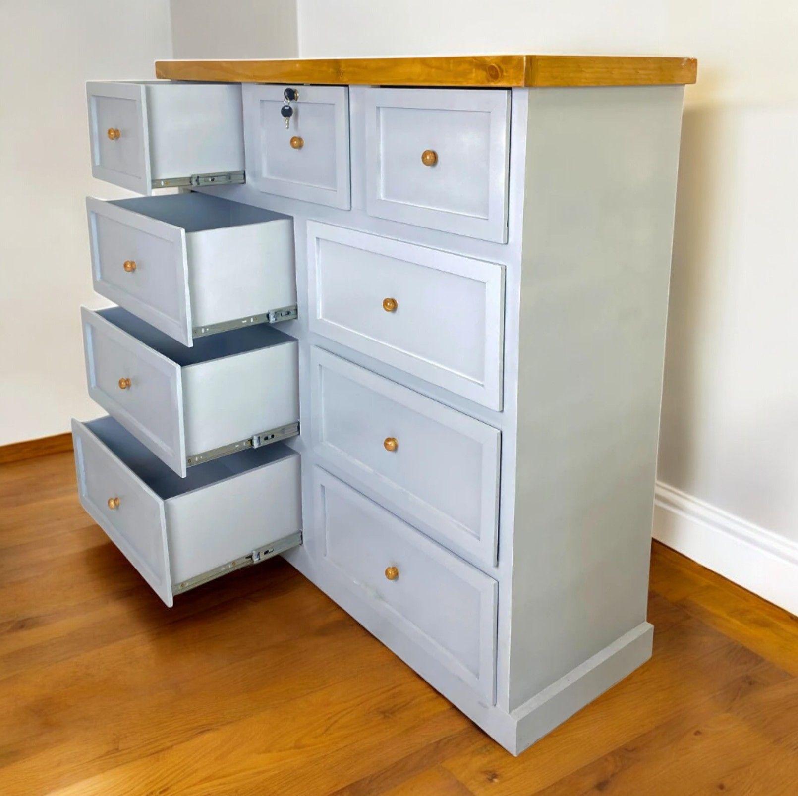 COMODA DE MADERA 9 CAJONES MODELO AVAL GRIS-2