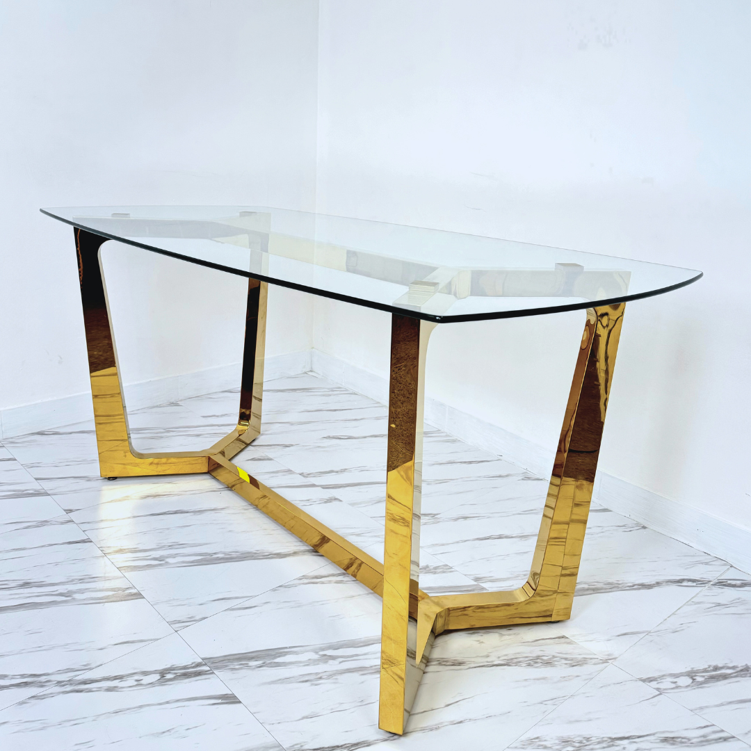 MESA DE COMEDOR CON ESTRUCTURA DORADA Y VIDRIO 10MM TEMPLADO-0