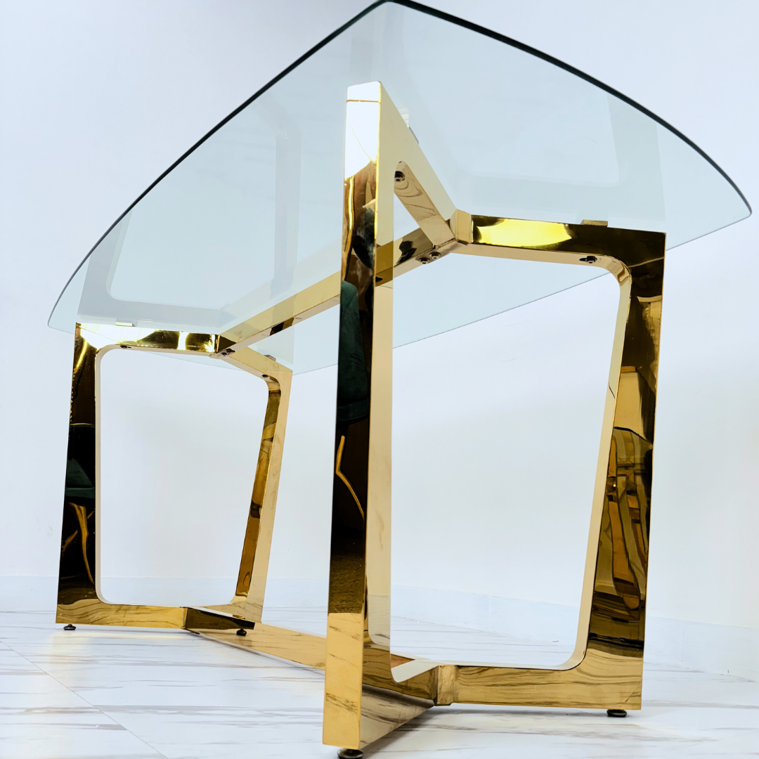 MESA DE COMEDOR CON ESTRUCTURA DORADA Y VIDRIO 10MM TEMPLADO-1