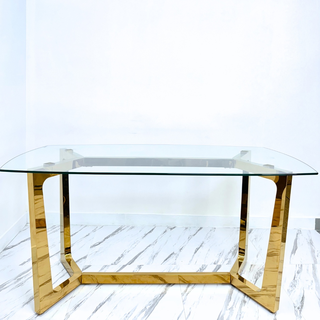 MESA DE COMEDOR CON ESTRUCTURA DORADA Y VIDRIO 10MM TEMPLADO-2