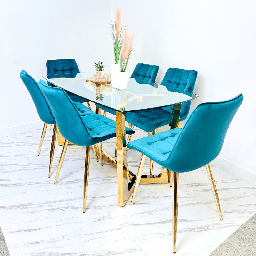 MESA DE COMEDOR CON ESTRUCTURA DORADA Y VIDRIO 10MM TEMPLADO-4