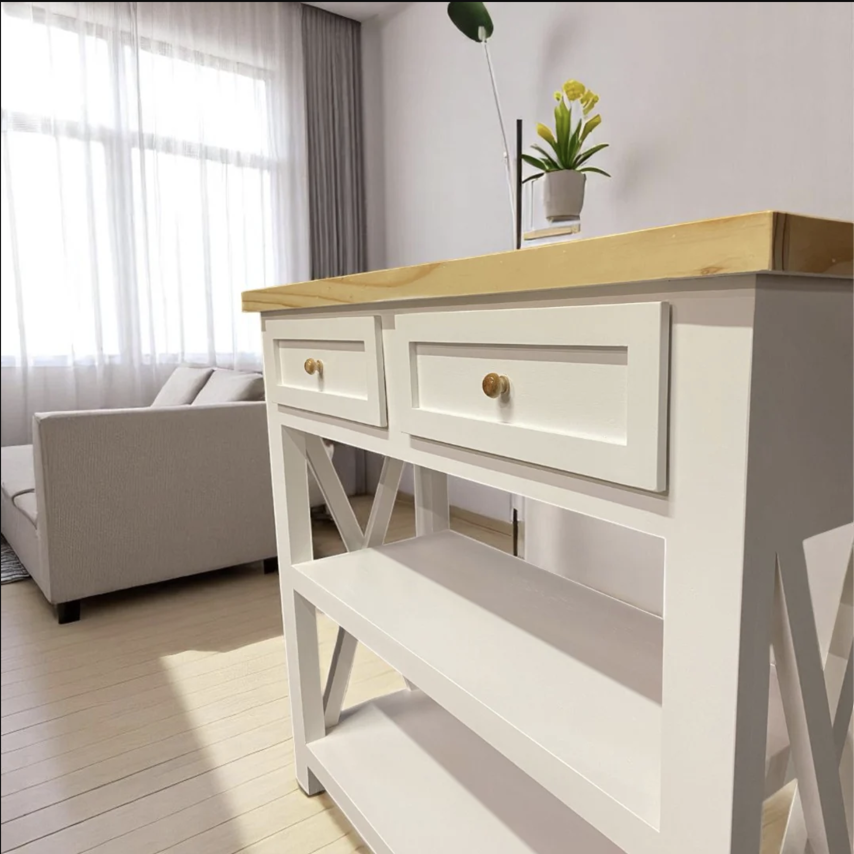 Mesa de arrimo de madera con 2 cajones -2