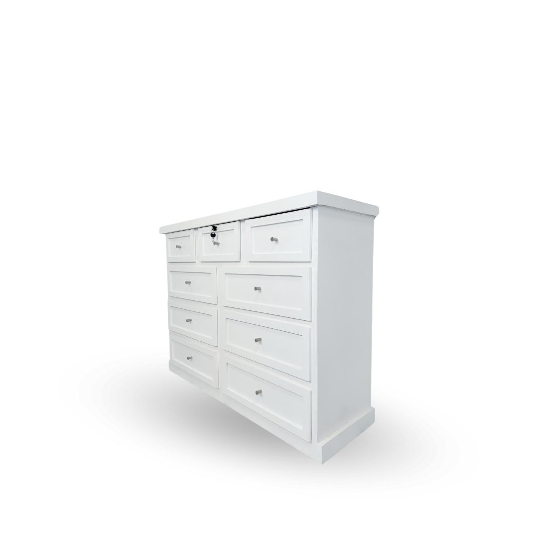 COMODA DE MADERA 9 CAJONES COLOR BLANCO-1