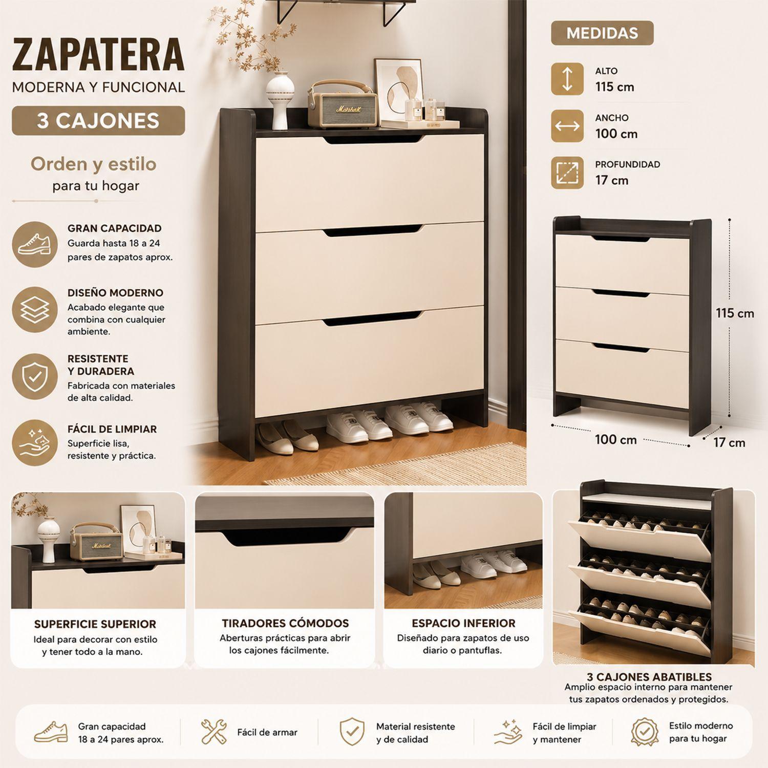 Zapatero Organizador Estante Armario 115Alto x 100 x 17cm Blanco gris-1