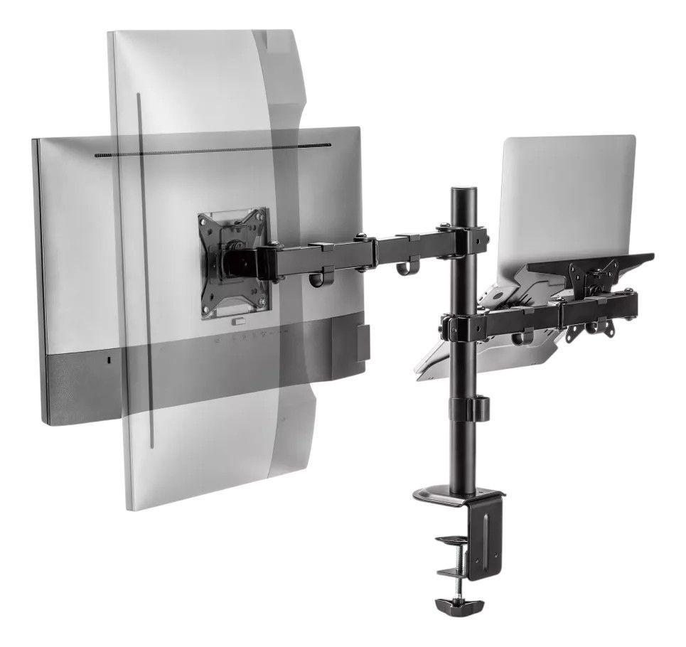 Base Doble Para Lapto y Monitor Brazo con Movimineto Negra-2