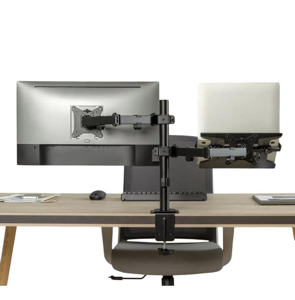 Base Doble Para Lapto y Monitor Brazo con Movimineto Negra-3