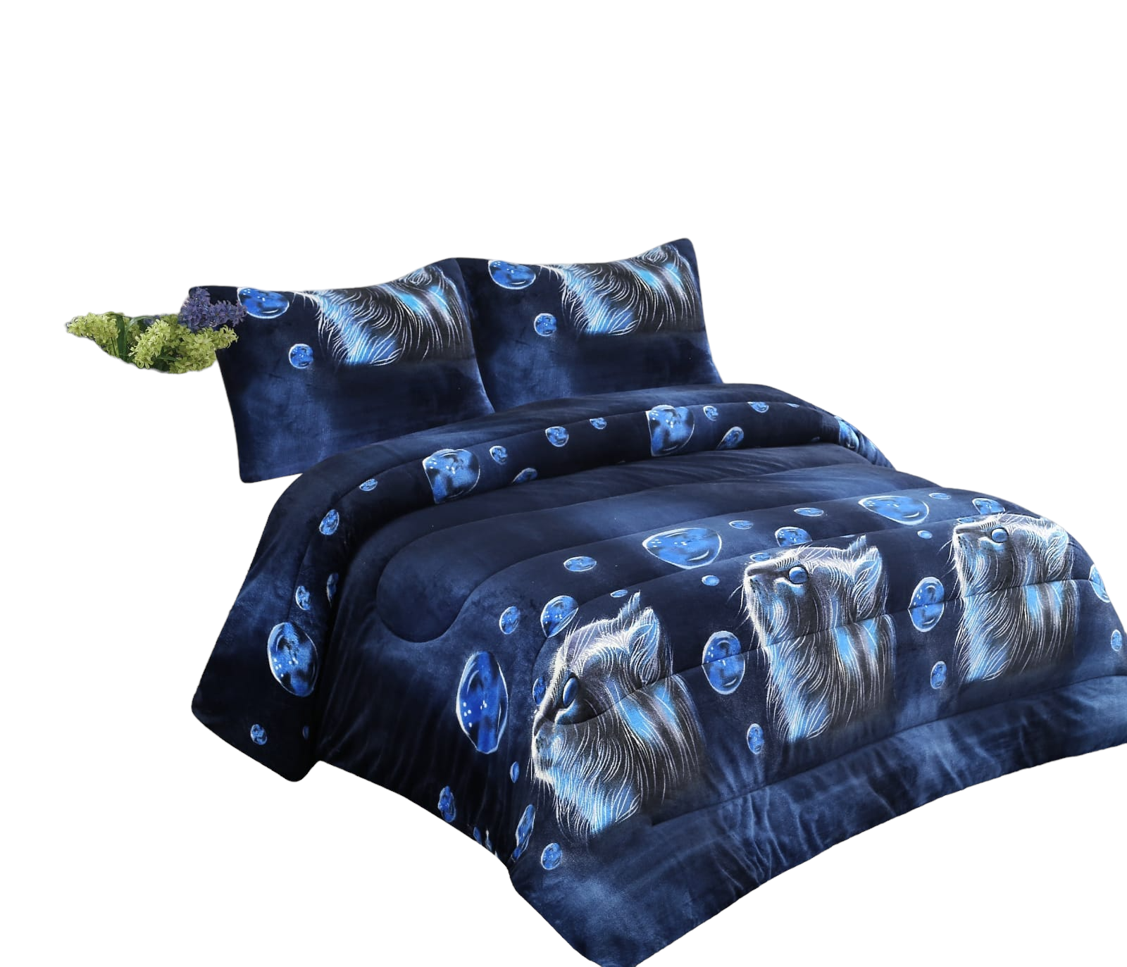 COBERTOR PLUSH CON CHIPORROAZUL GATO BURBUJA 2PADH-0