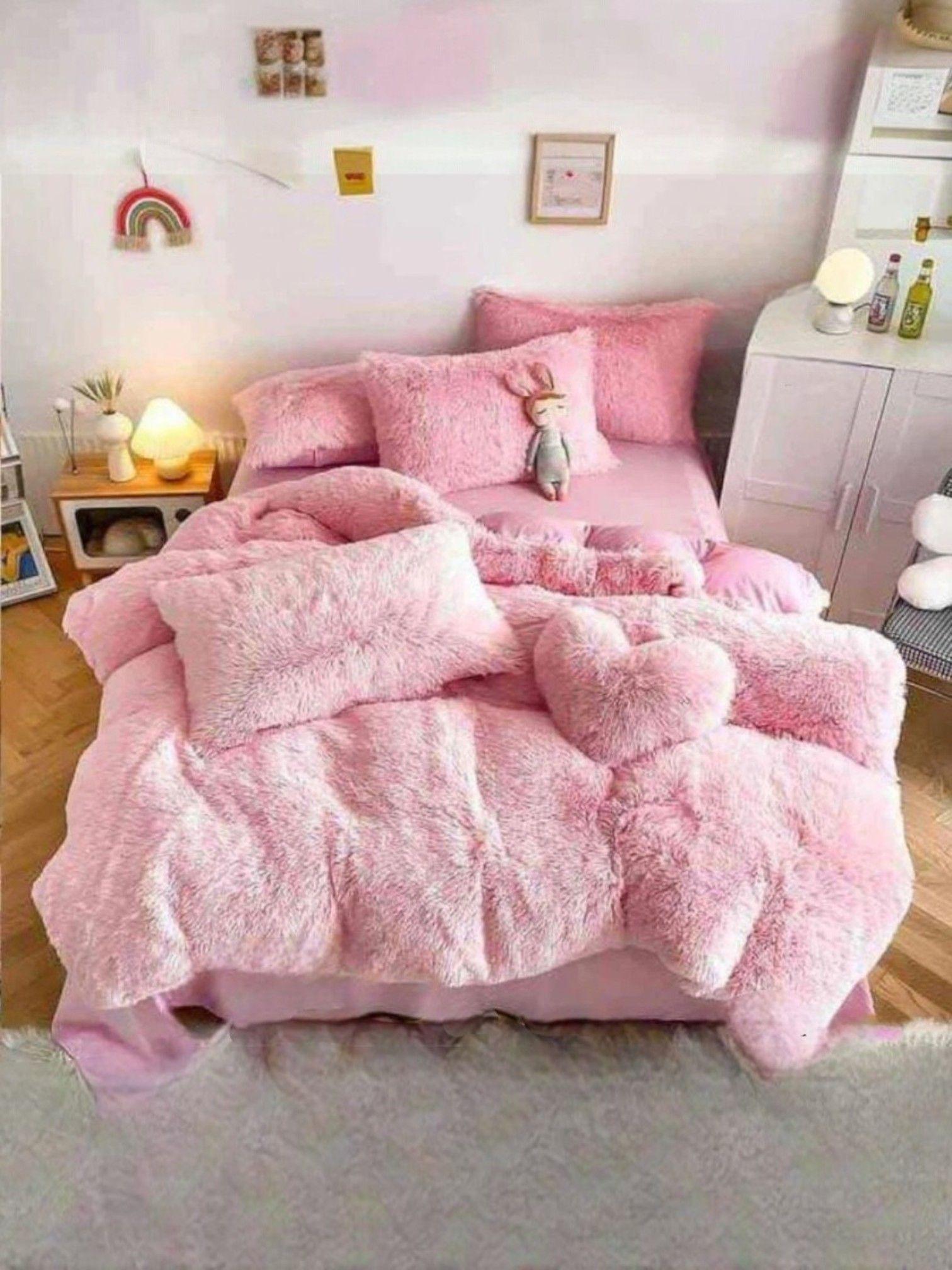 Cobertor de Invierno Peludo Con Chiporro Plaza y Media Color Rosa-1