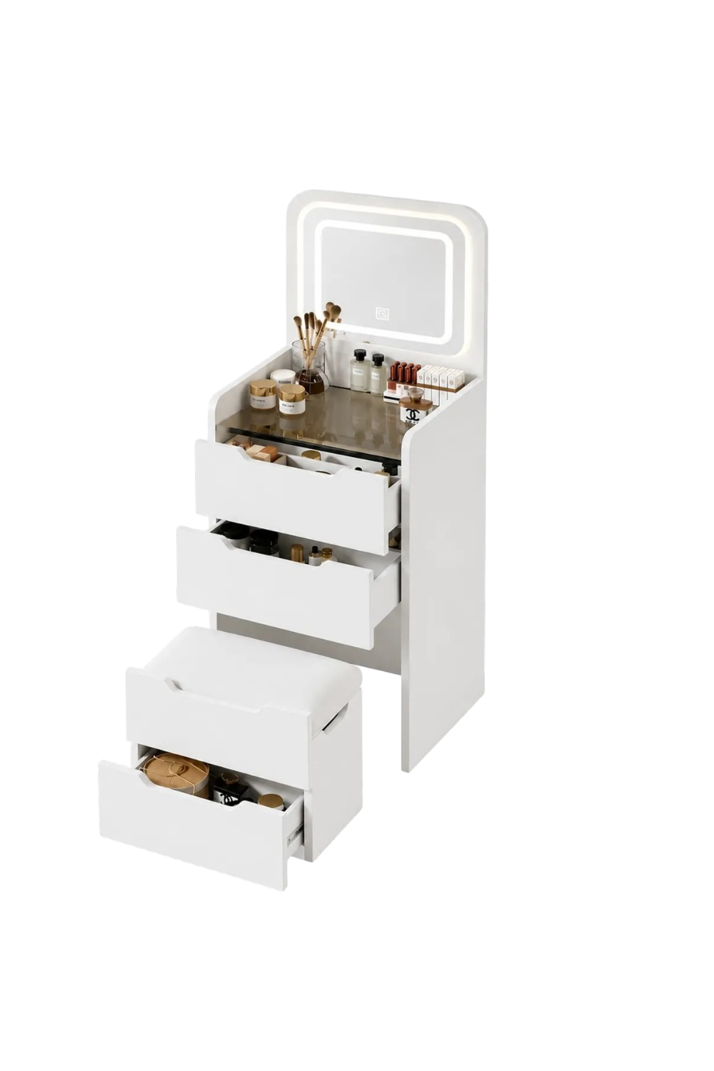 Tocador de Maquillaje Premium con Espejo LED T ctil y Banqueta Organizadora-0