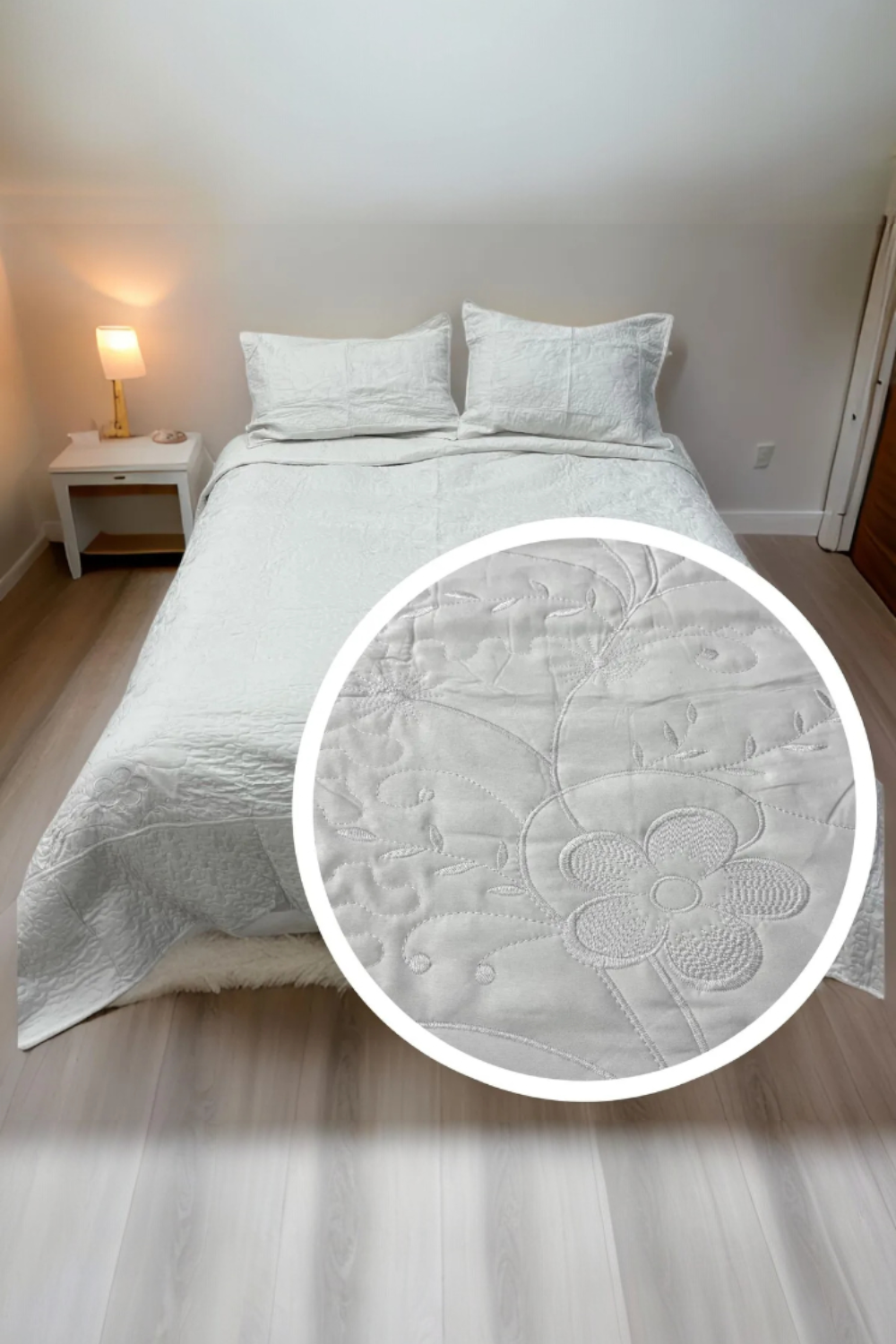 Cubrecama Quilt Verano Flores Bordadas King blanco-1