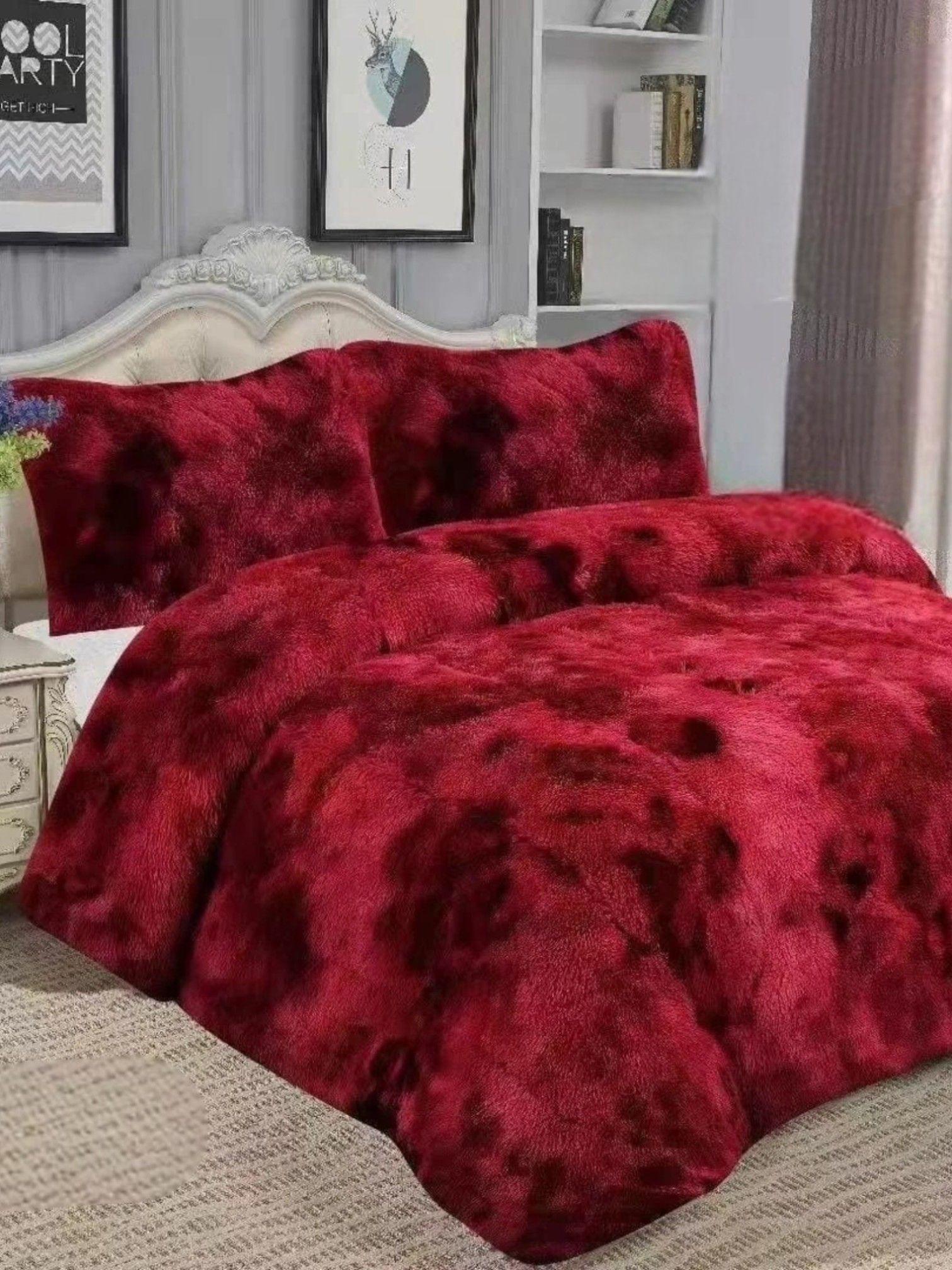 Cobertor de Invierno Peludos Con Chiporro Plaza y Media rojo jaspeado-1