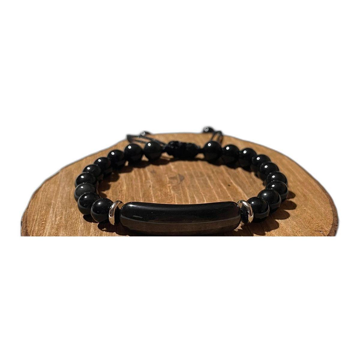 Pulsera de Obsidiana Negra Natural Negro Ajustable para Hombre-2