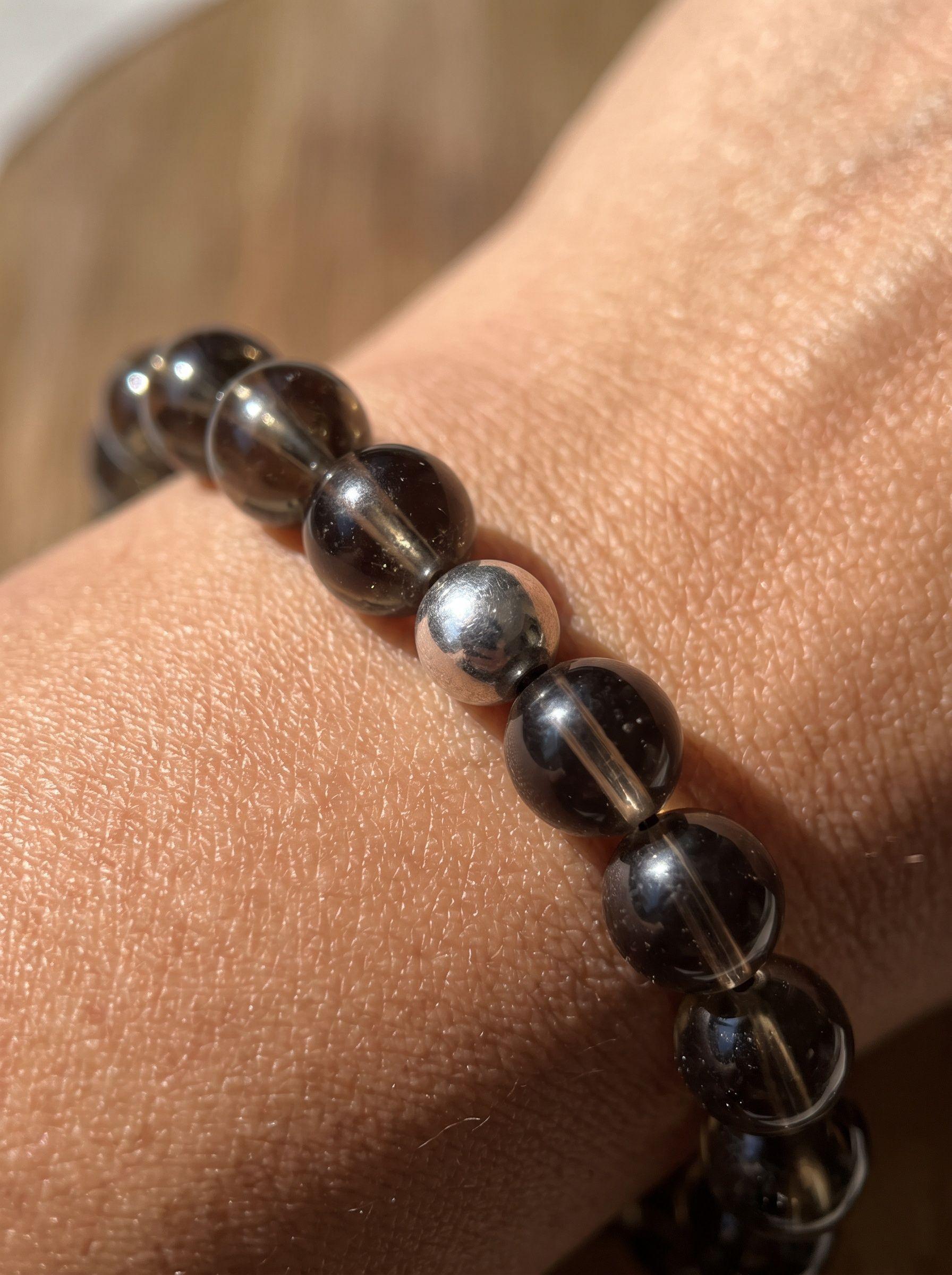 Pulsera de Cuarzo Ahumado Natural Caf Ajustable para Mujer-4