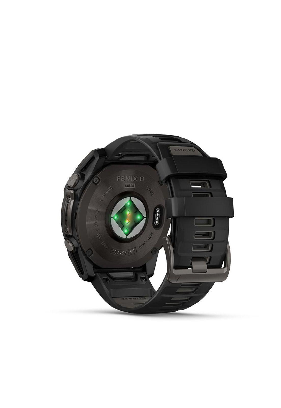 fenix 8 – 51mm, Solar Sapphire, Titanio con correa de silicona negra/gris-3