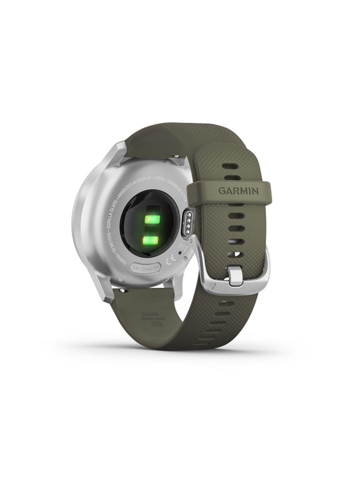 Smartwatch Vivomove Style Silver Moss Silicone Garmin-3
