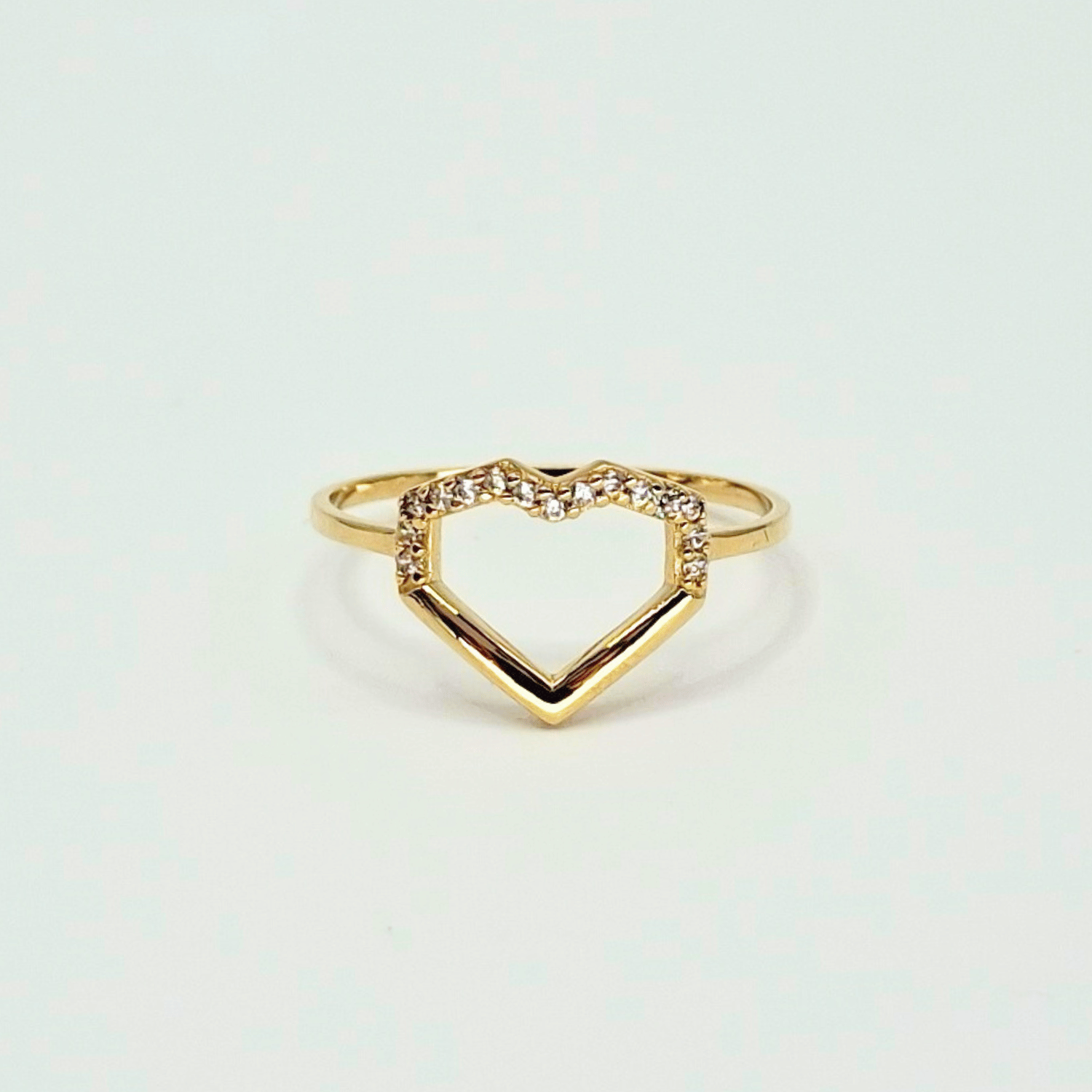 Anillo corazón geométrico con circones, oro 18k-2