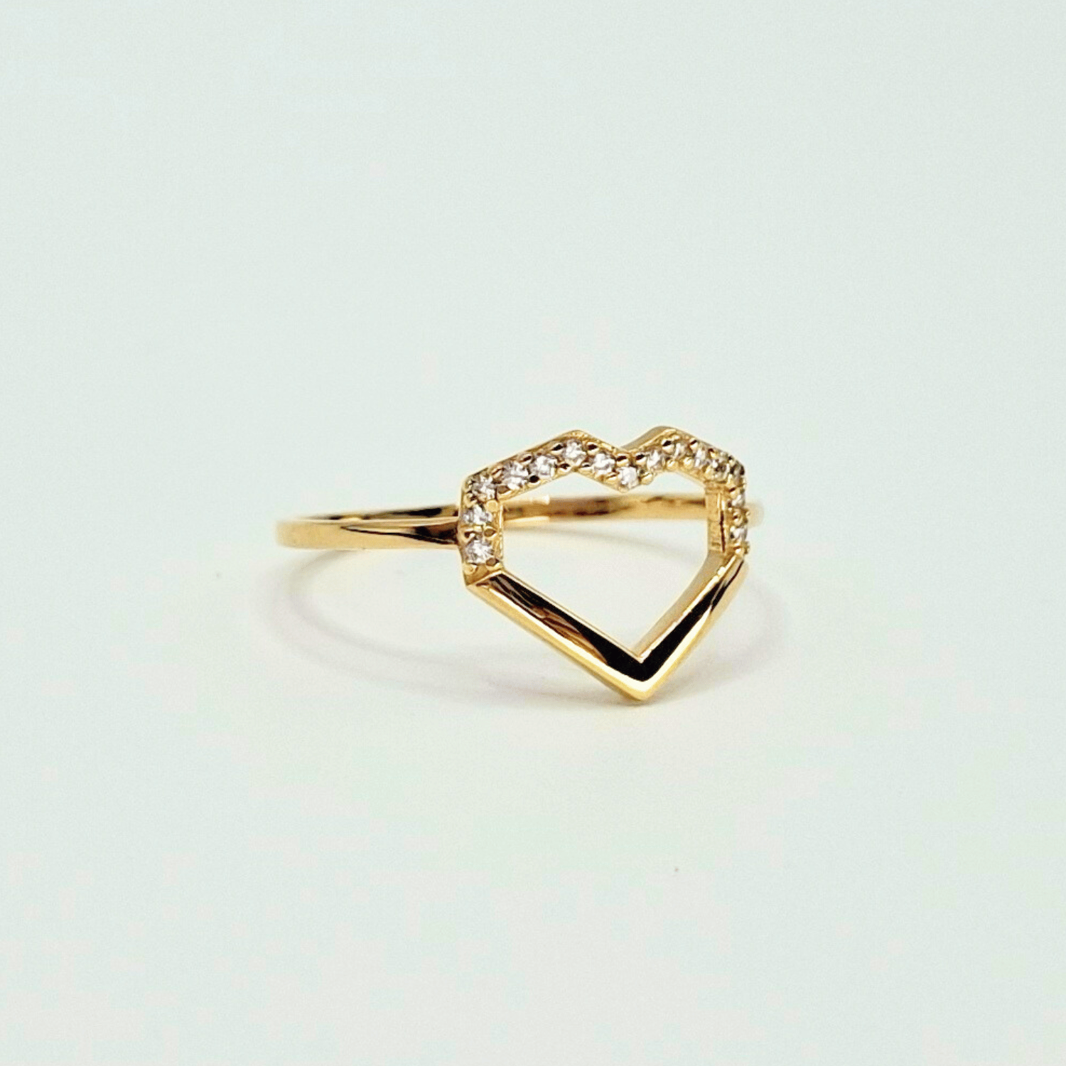 Anillo corazón geométrico con circones, oro 18k-3