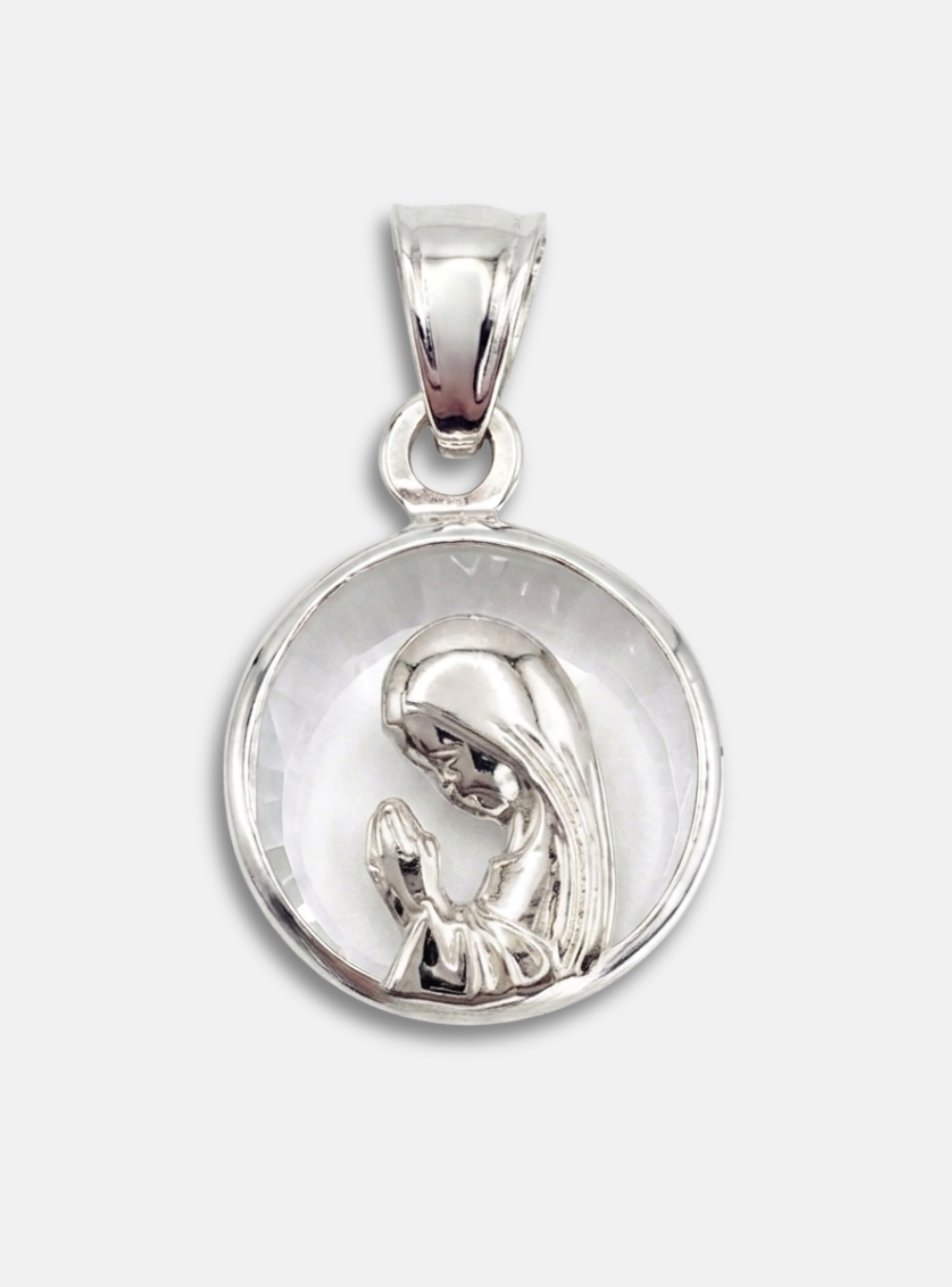 Medalla de virgen niña 12mm, Plata 925 y Cristal Swarovski -0