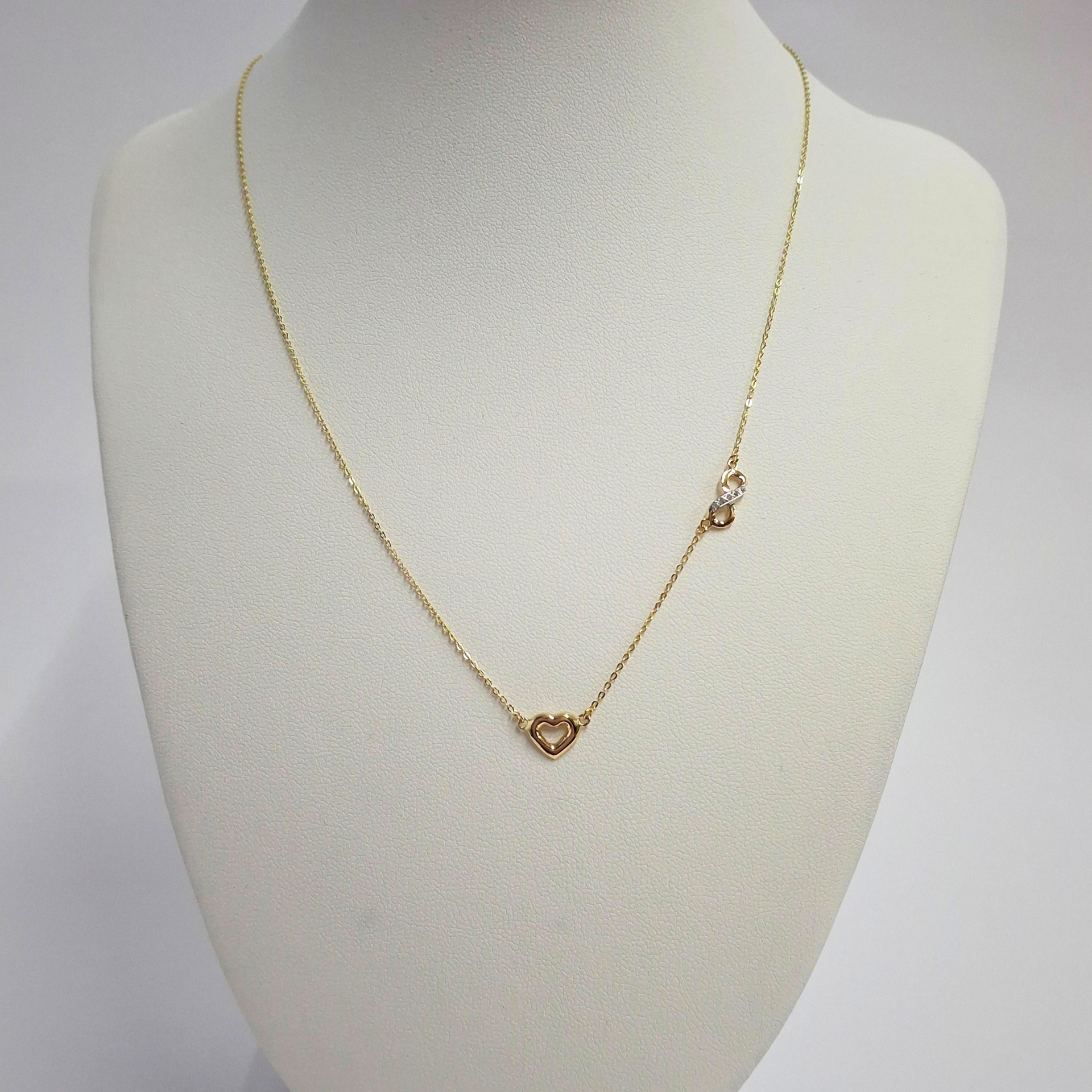 Collar oro amarillo italiano 18k, modelo infinito y corazón-3