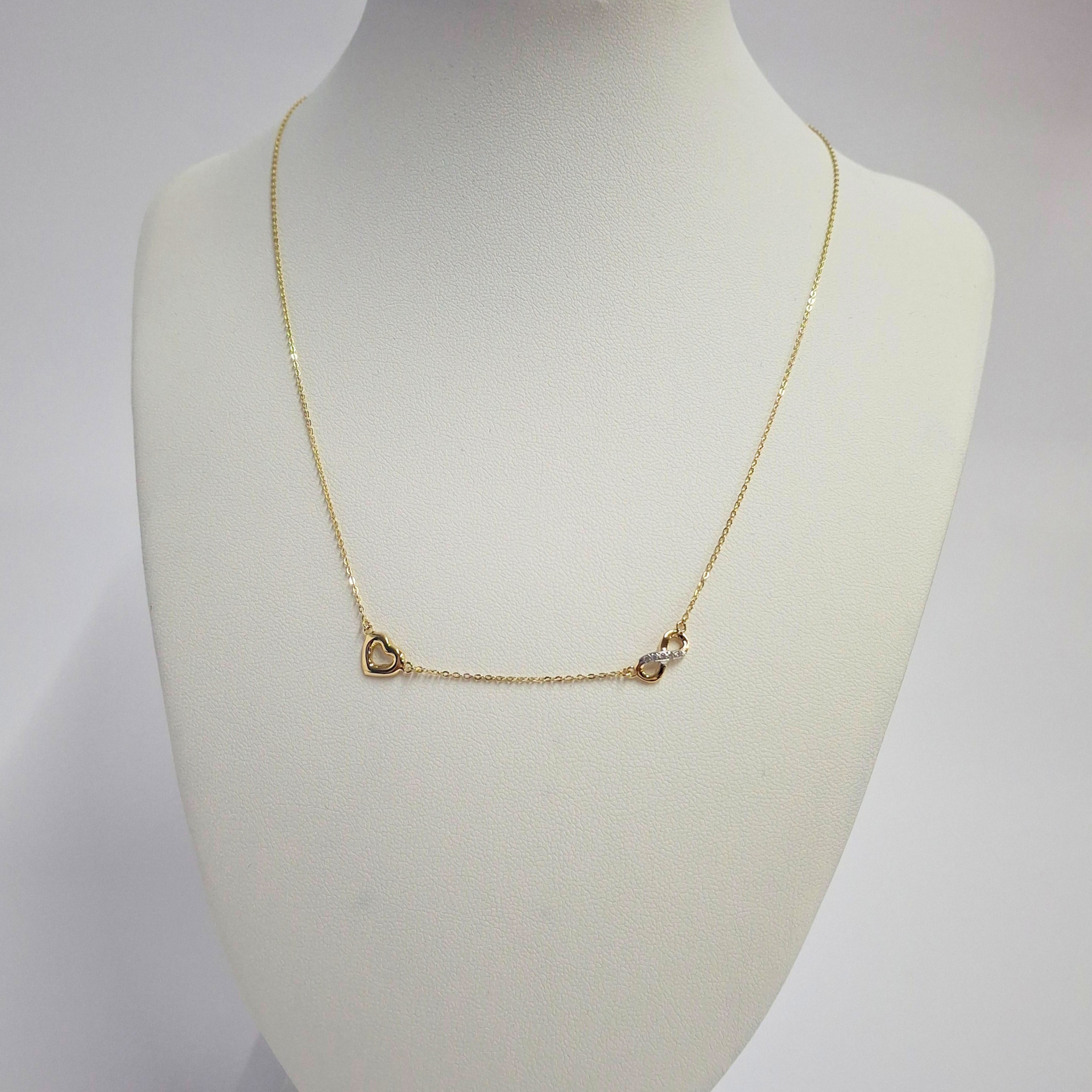 Collar oro amarillo italiano 18k, modelo infinito y corazón-4
