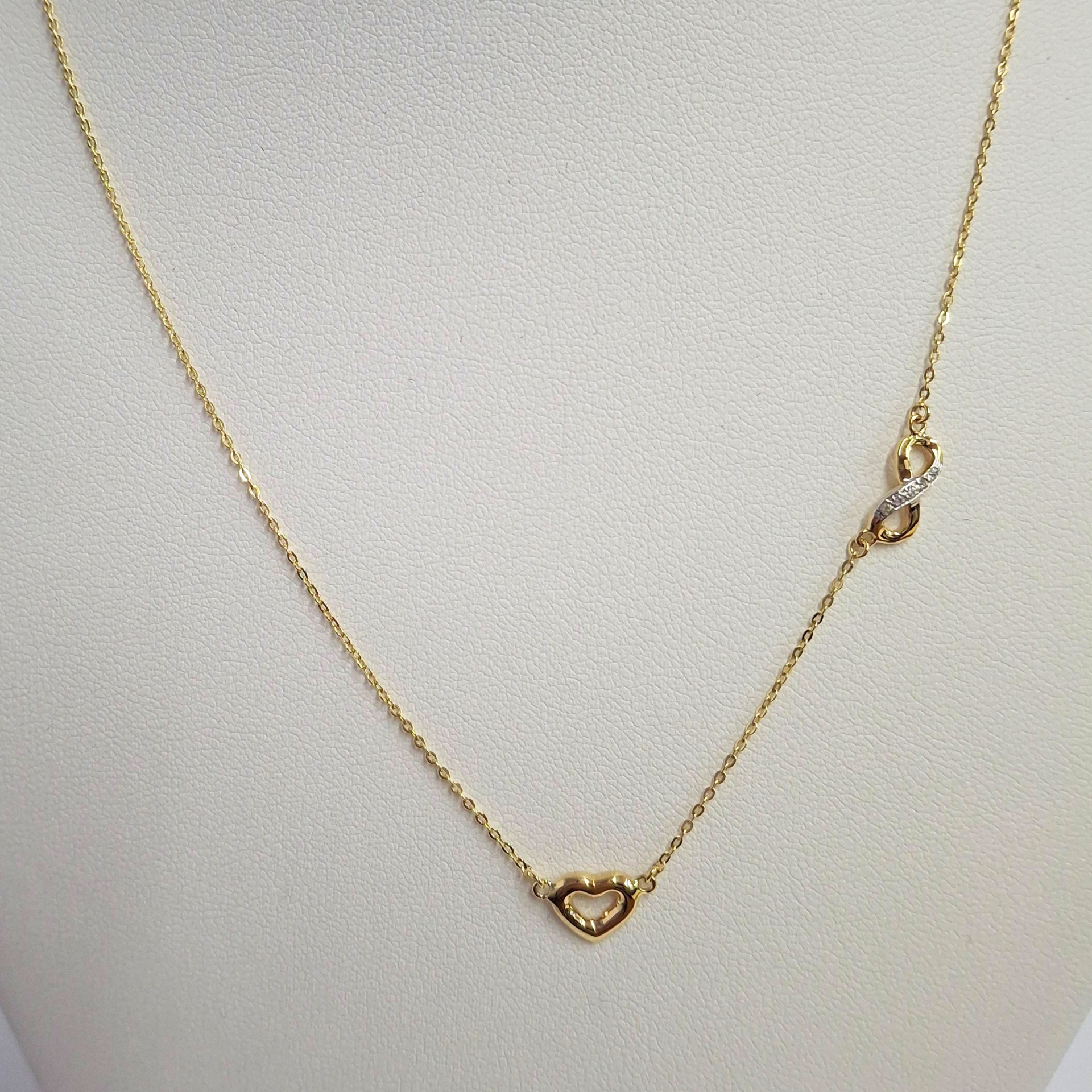 Collar oro amarillo italiano 18k, modelo infinito y corazón-5