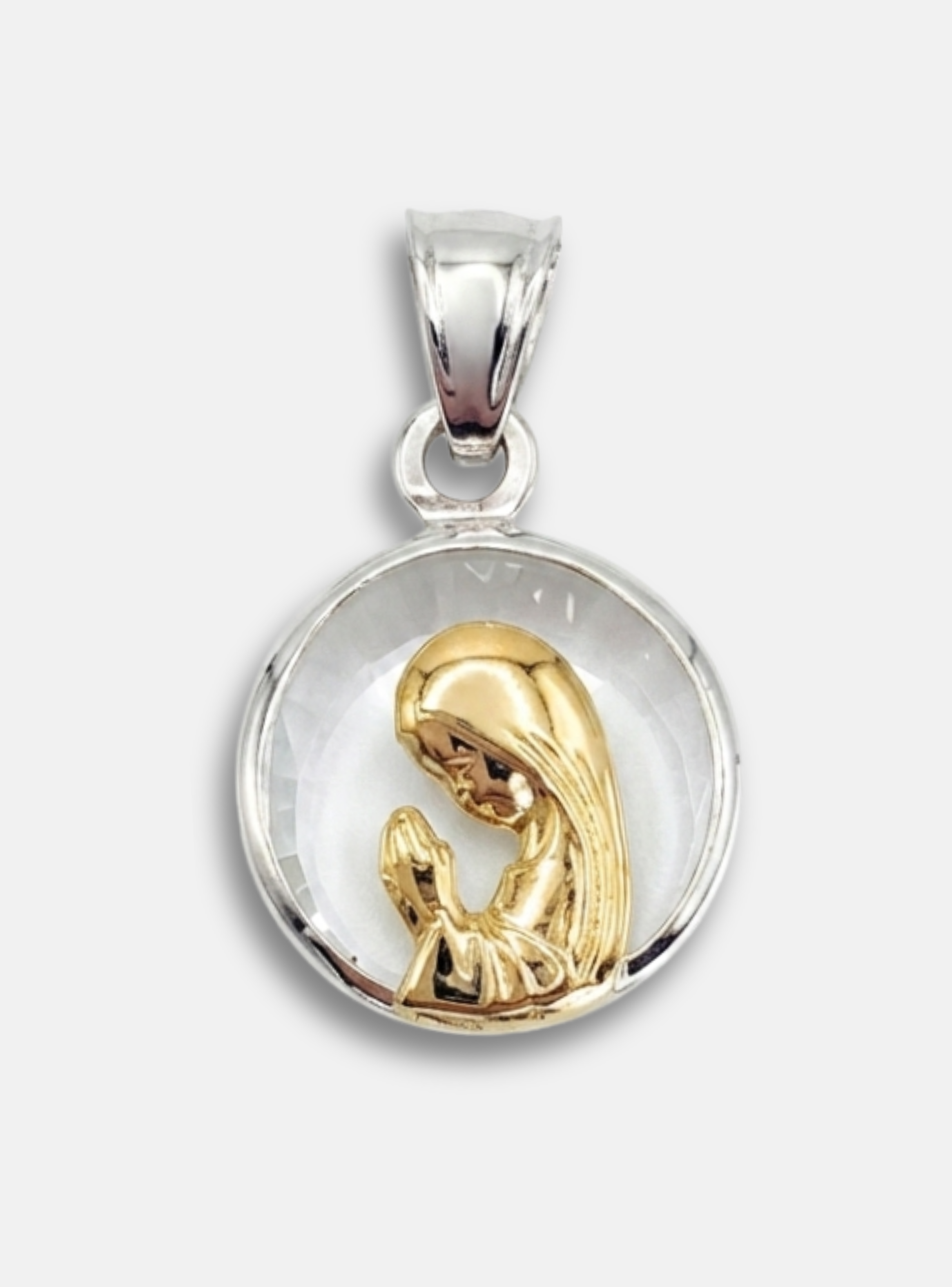 Medalla virgen niña 12mm,  Oro 18K, Plata 925 y Cristal Swarovski-0