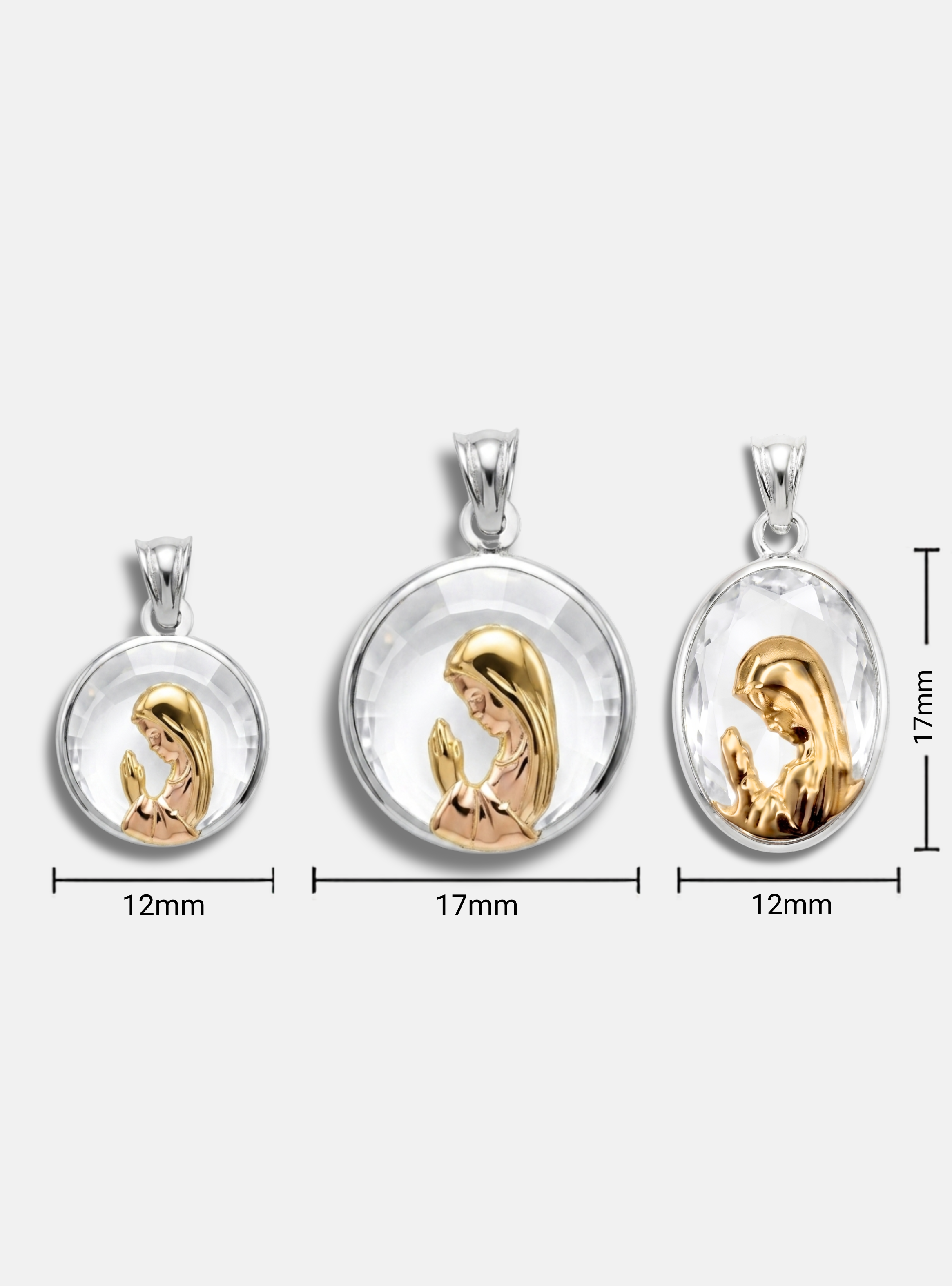 Medalla virgen niña 12mm,  Oro 18K, Plata 925 y Cristal Swarovski-1