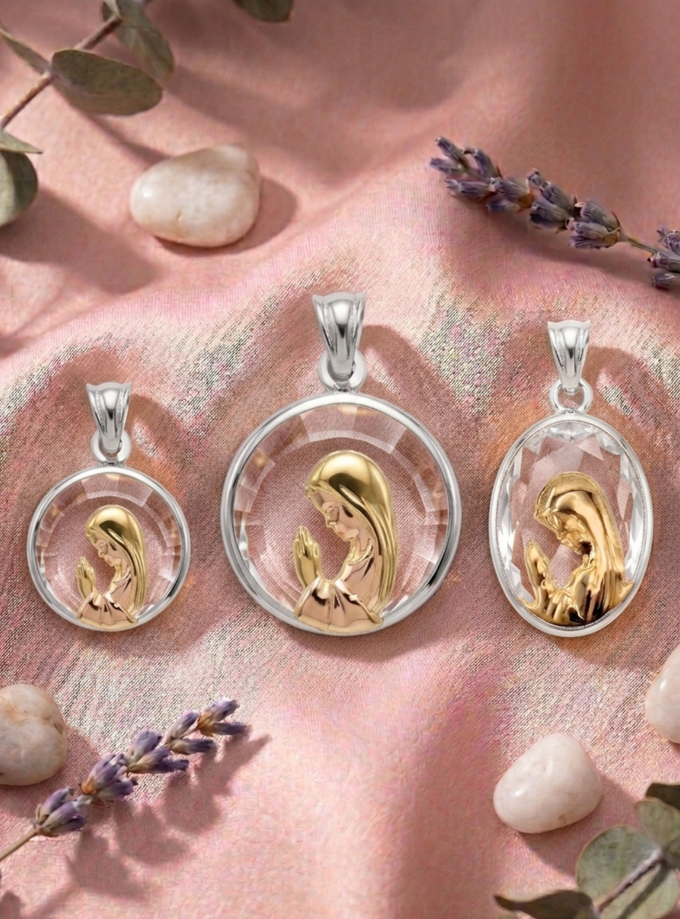 Medalla virgen niña 12mm,  Oro 18K, Plata 925 y Cristal Swarovski-2