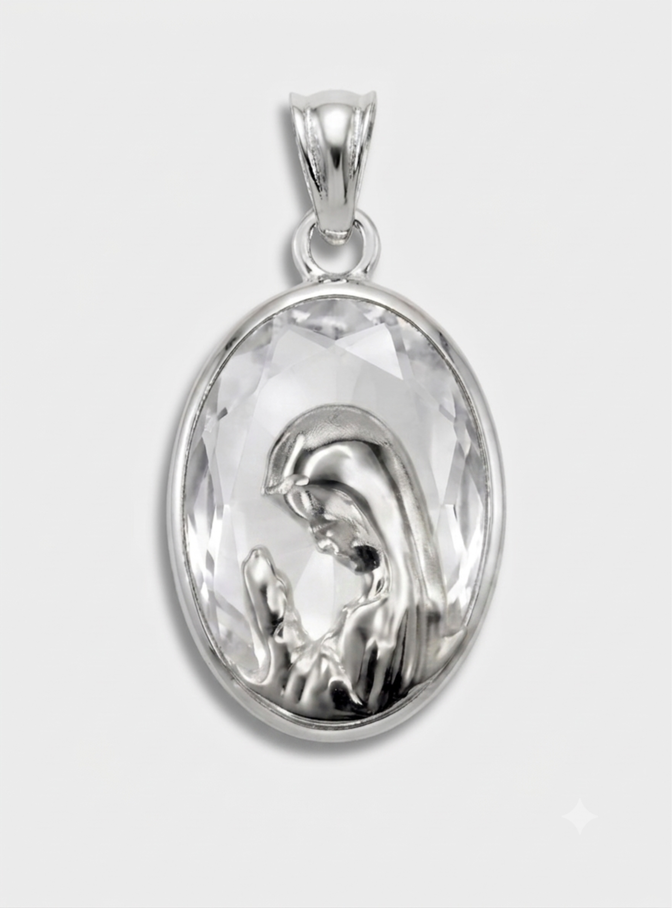 Medalla Virgen Niña Ovalado, Plata 925 y Cristal Swarovski-0