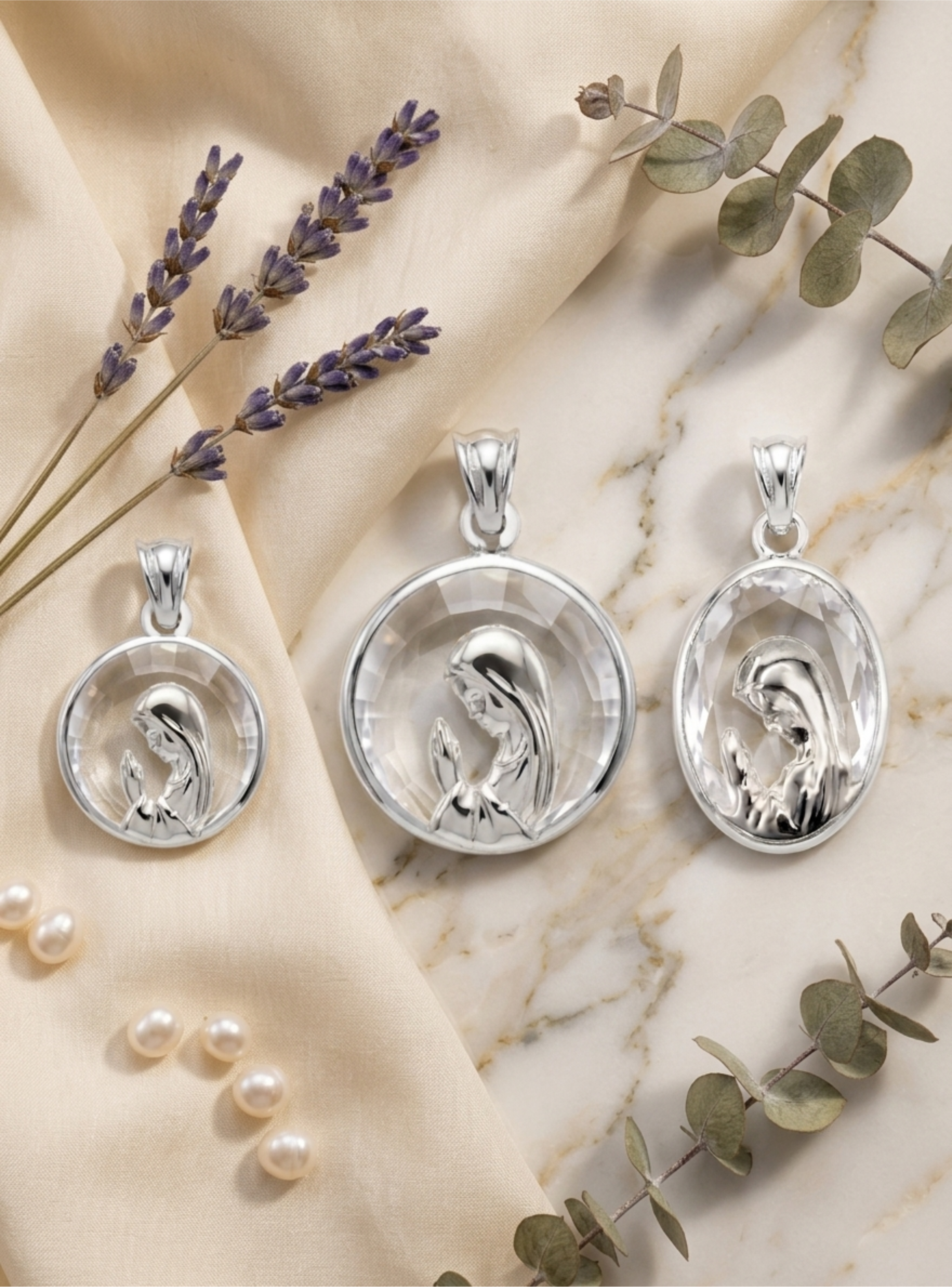 Medalla Virgen Niña Ovalado, Plata 925 y Cristal Swarovski-2