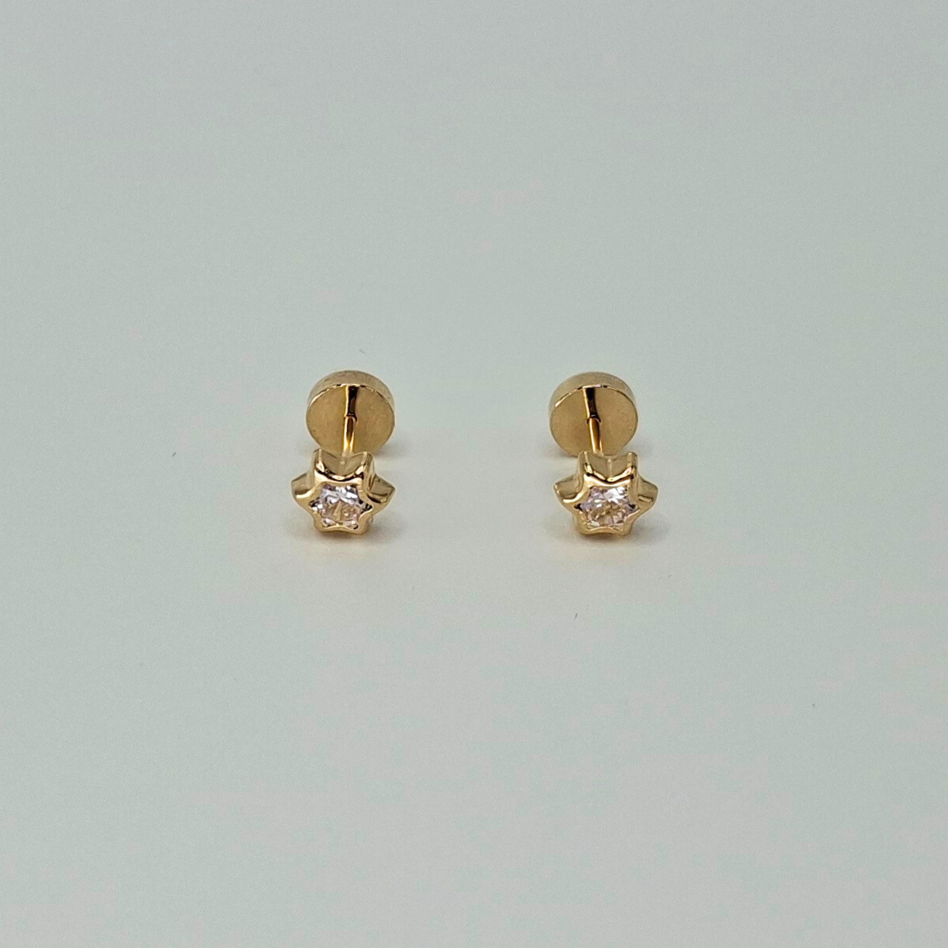 Aros abridores para bebé y niña, modelo estrella, oro 18k-2