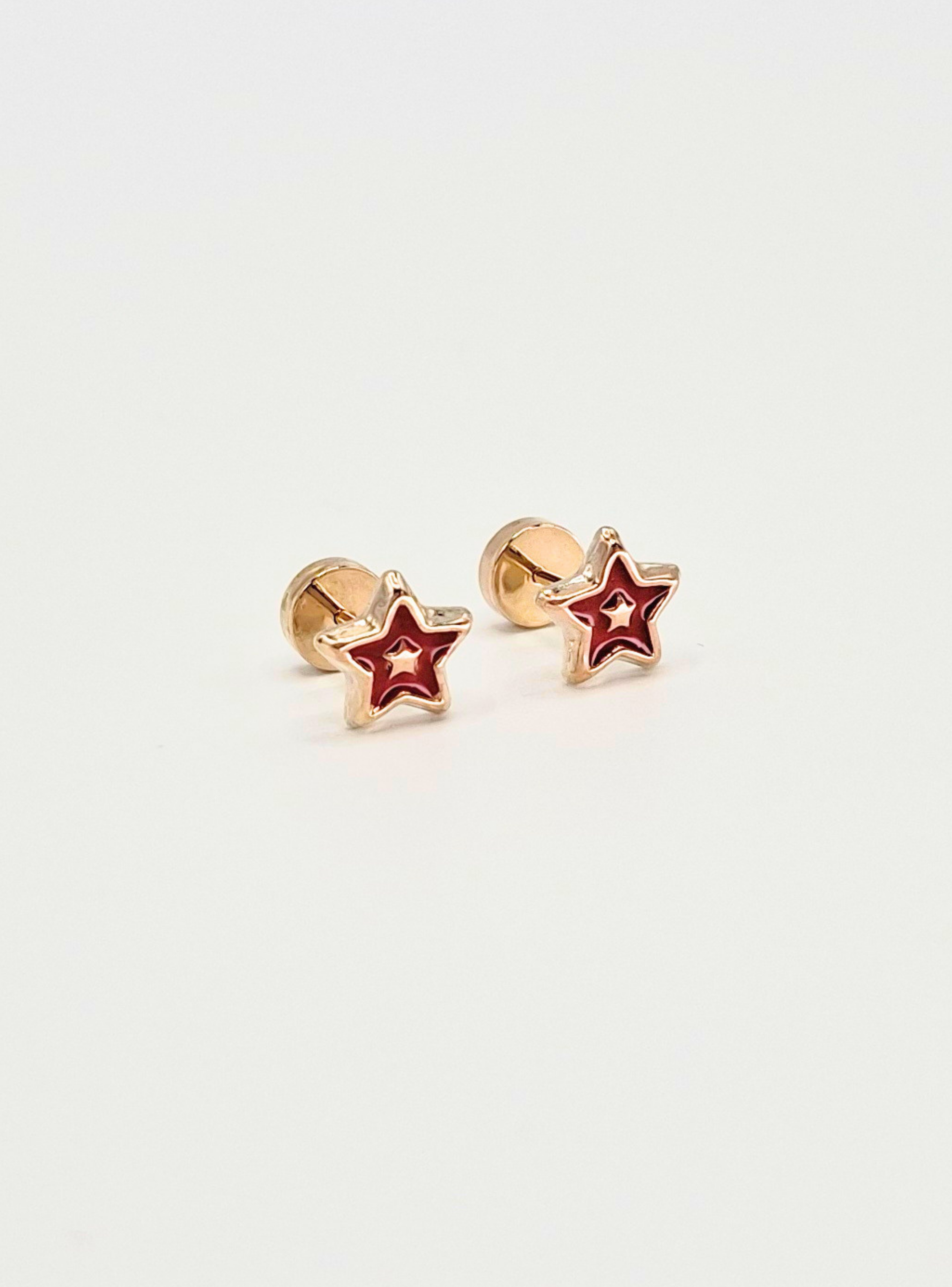 Aros abridores para bebé y niña laminados en oro de 20k, estrella laqueada-2