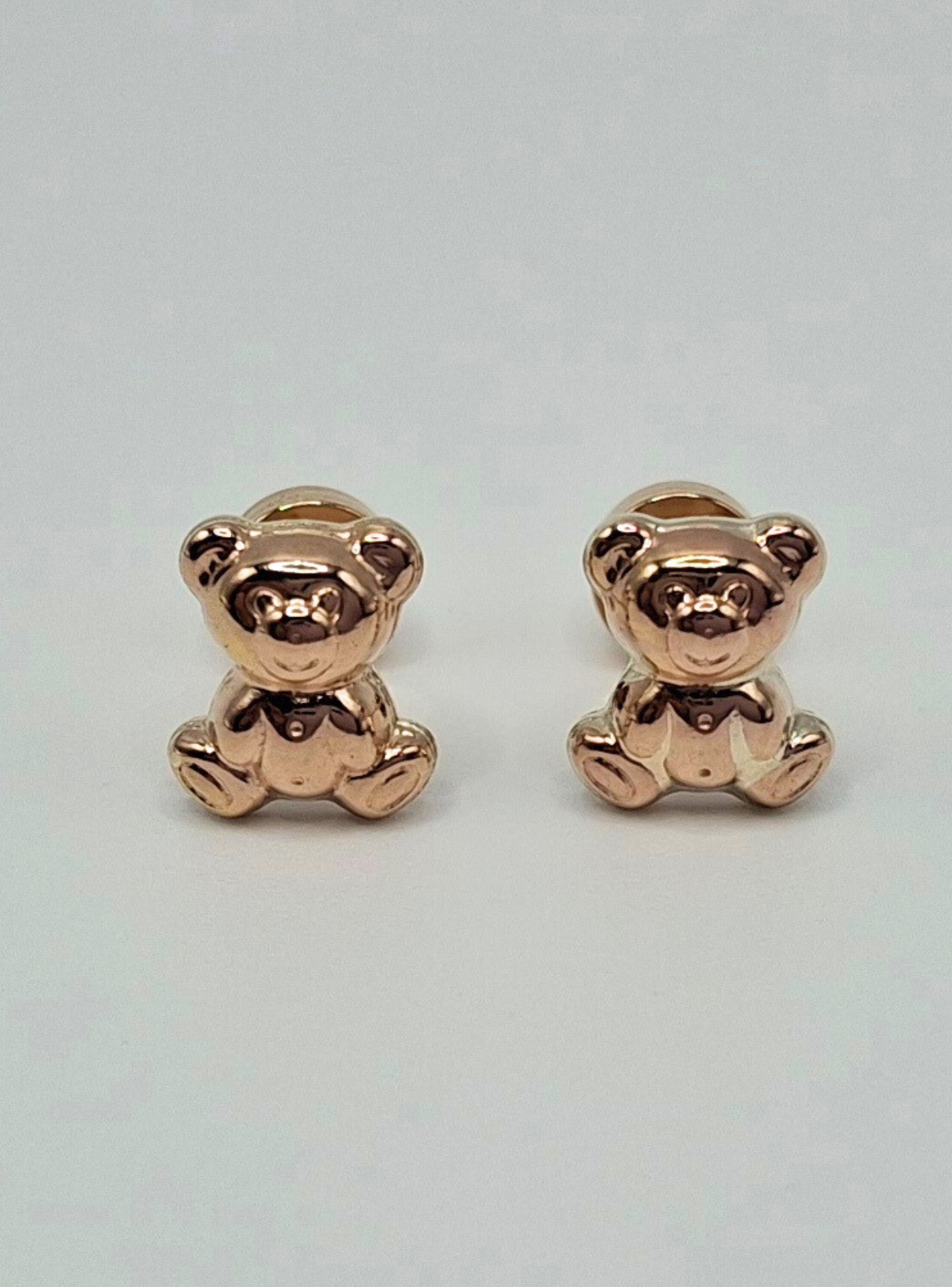  Aros abridores para bebé y niña modelo oso, laminados en oro de 20k.-4