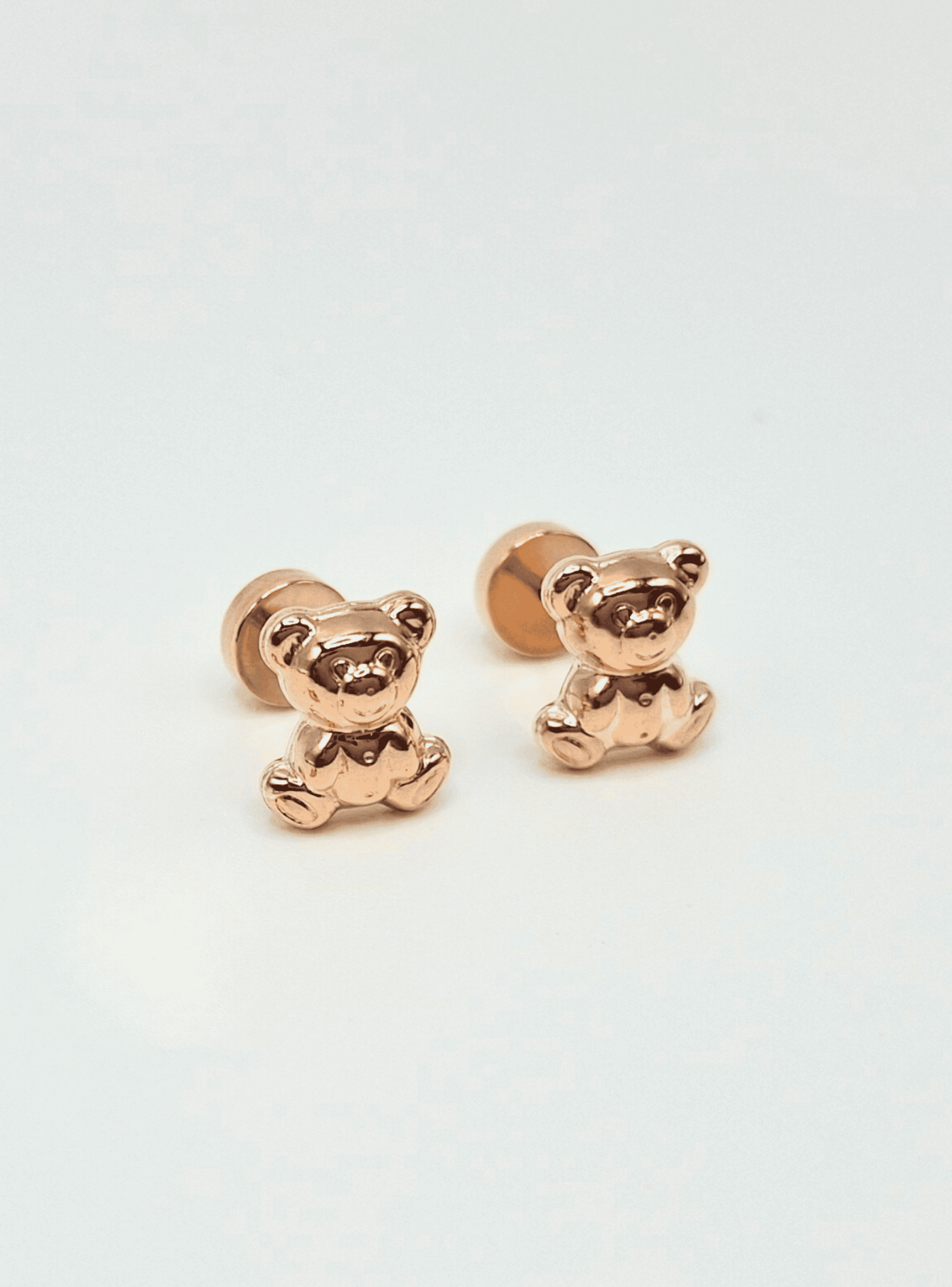  Aros abridores para bebé y niña modelo oso, laminados en oro de 20k.-0