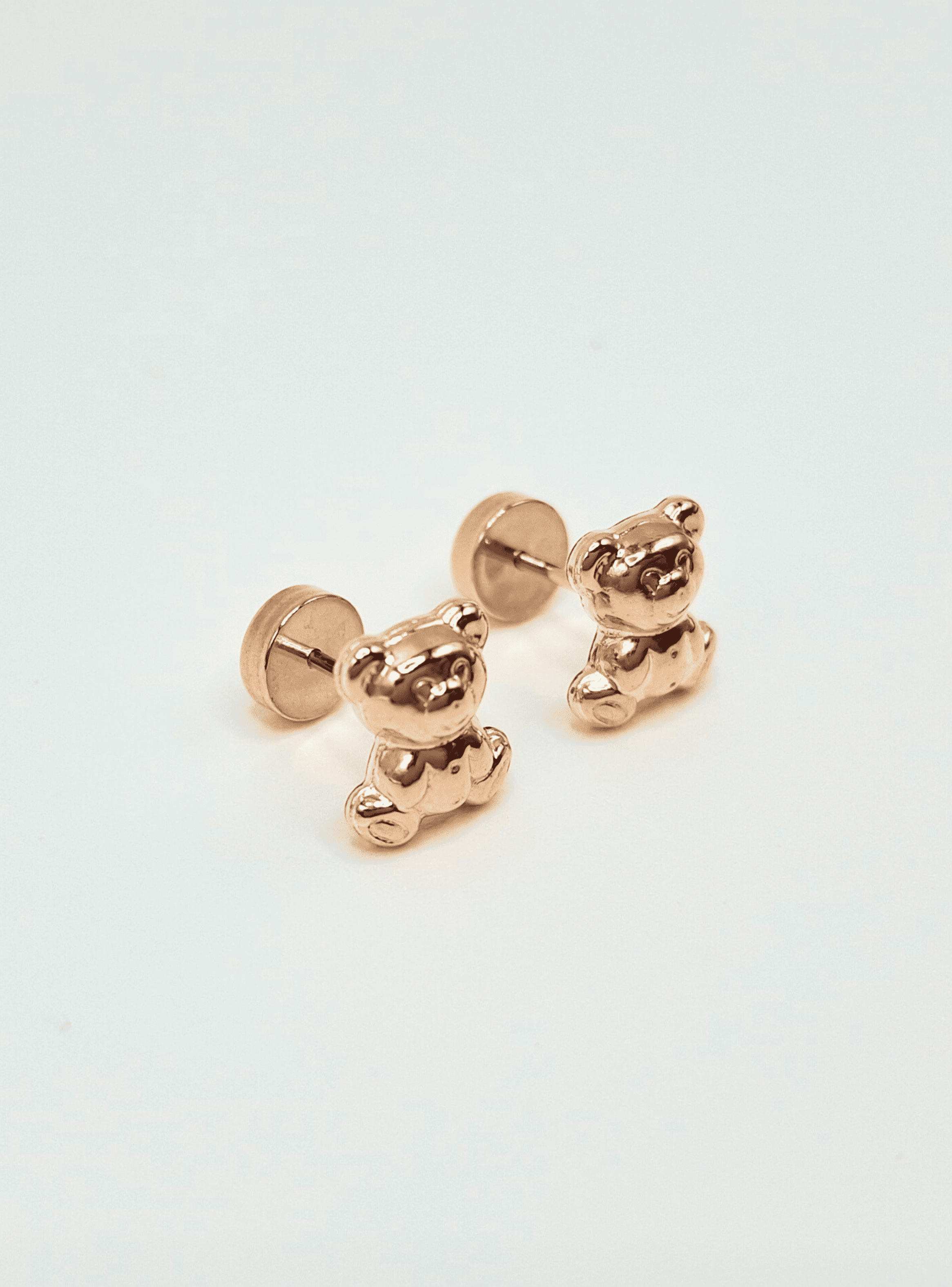  Aros abridores para bebé y niña modelo oso, laminados en oro de 20k.-3