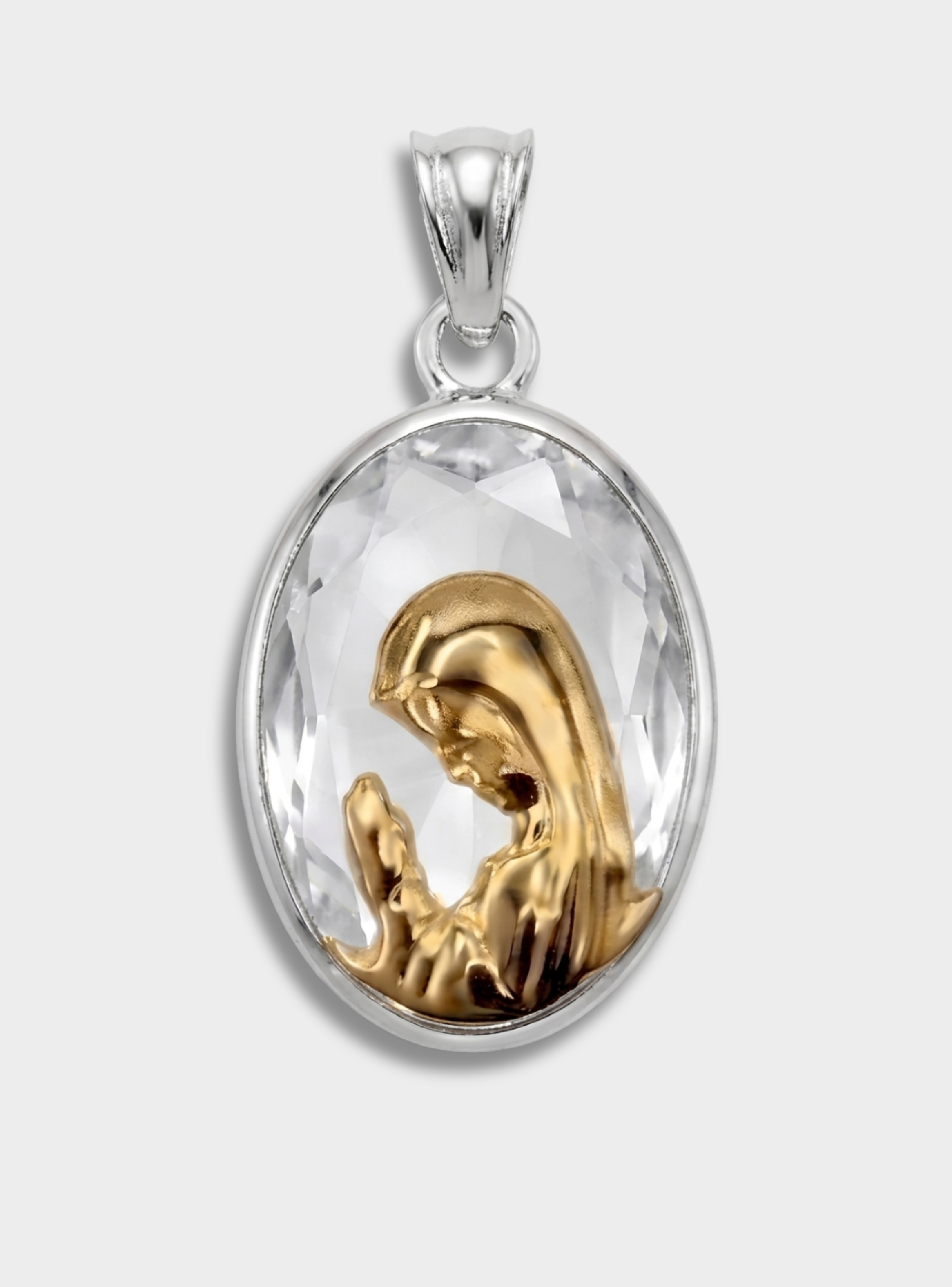 Medalla virgen niña Ovalada,  Oro 18K, Plata 925 y Cristal Swarovski -0