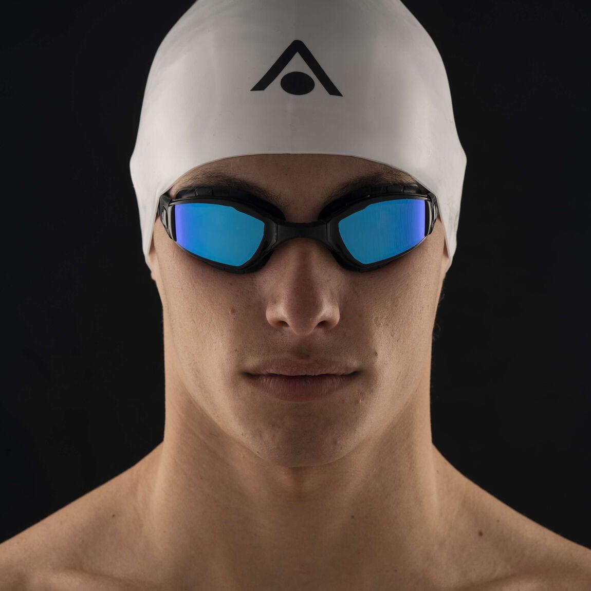 Lente De Natación Ninja Negro/blanco Lente Espejado Azul-4