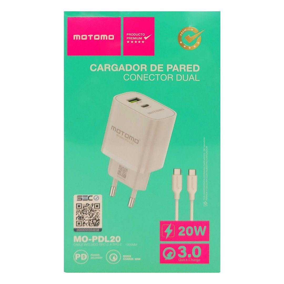 Cargador Pared Doble Cable USB-C / USB-C 20W Motomo MO-PDL20-3