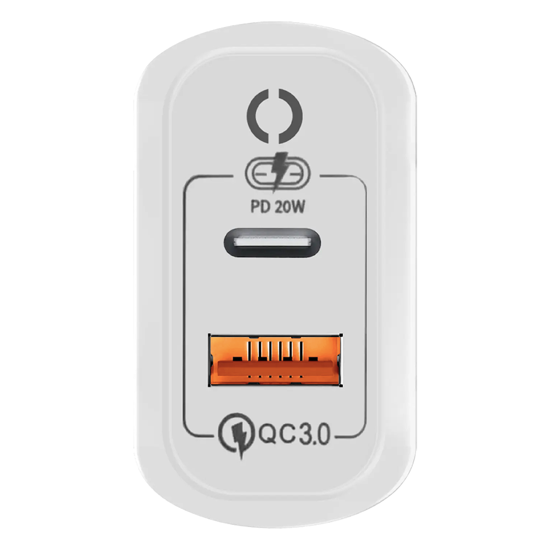 Cargador Certificado de Carga Rápida - 20W. USB 3.0 QC + PD / Motomo Modelo MO-PD010-2