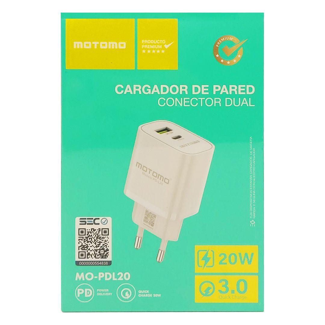 Cargador Pared 20W. Doble Puerto USB-A/USB-C Motomo MO-PDL20-3