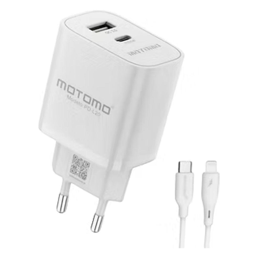 Cargador Pared Doble USB-C / Lightning 20W. Motomo MO-PDL20-0