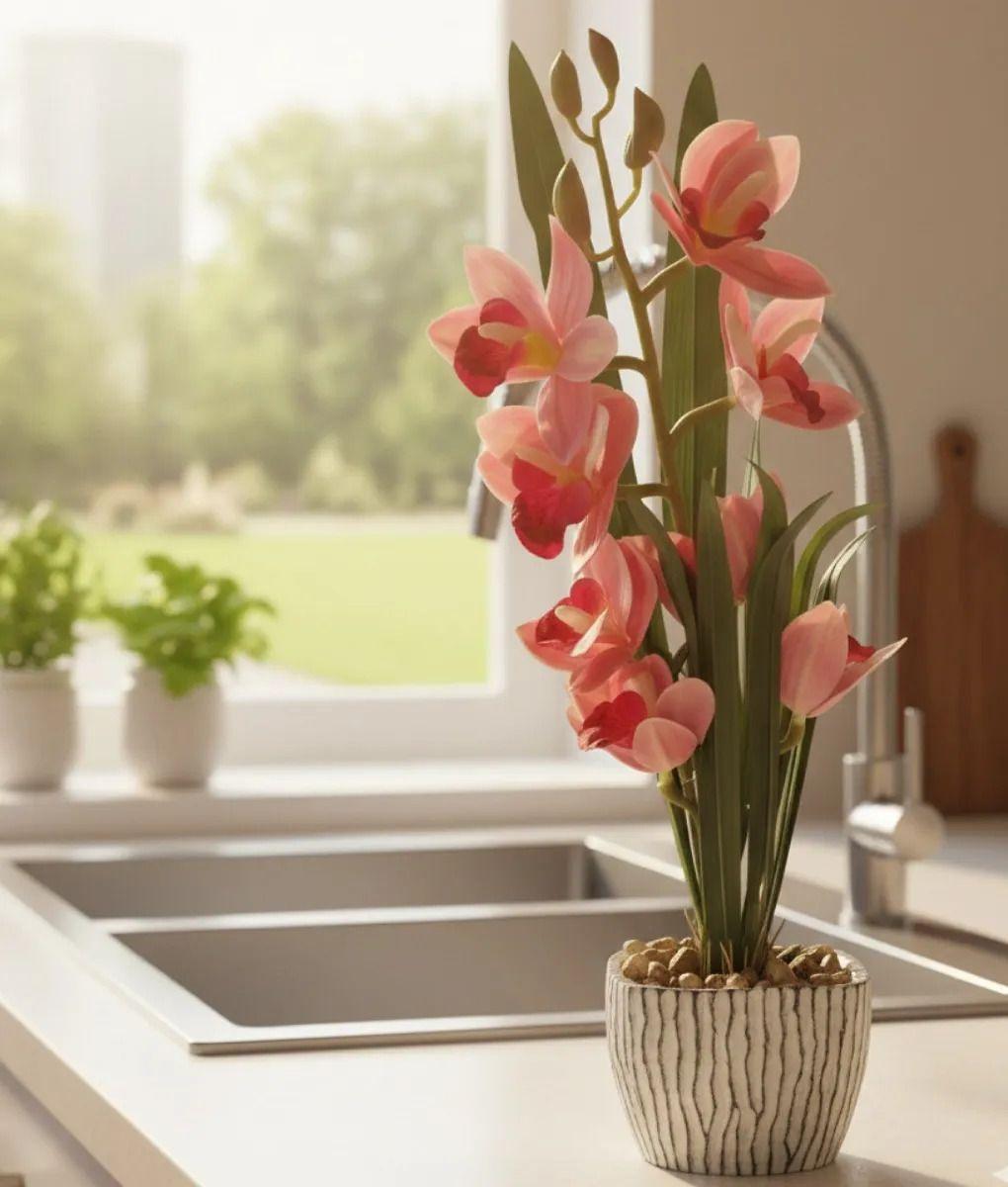 Planta Decorativa Artificial Diseño Orquídea Elegante Jhn-8