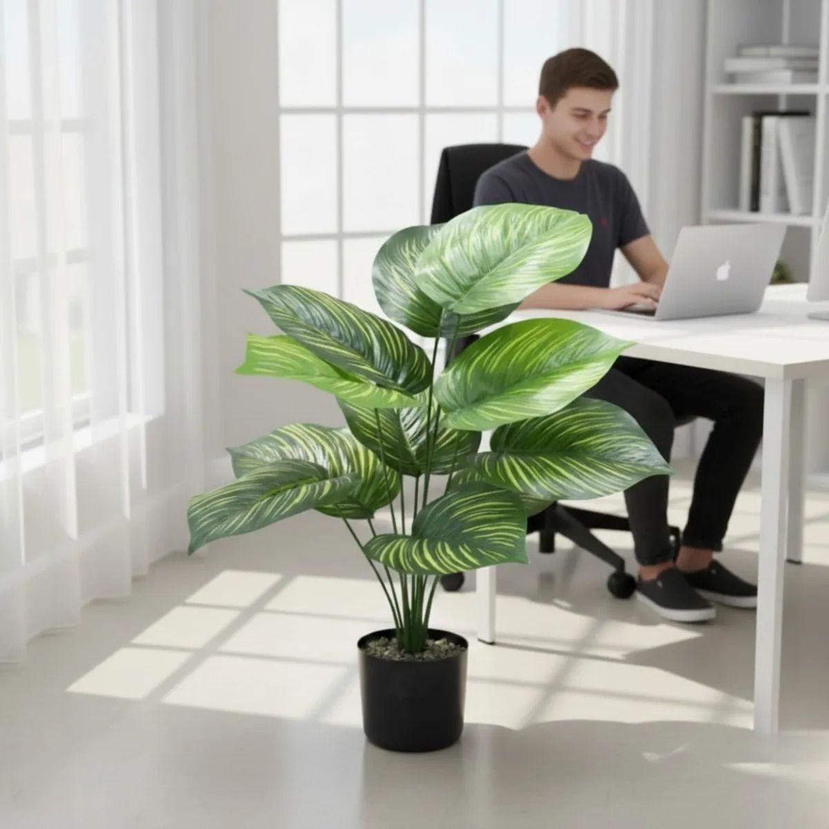 Planta Ornamental Artificial Follaje Exótico Maceta ALJ-2